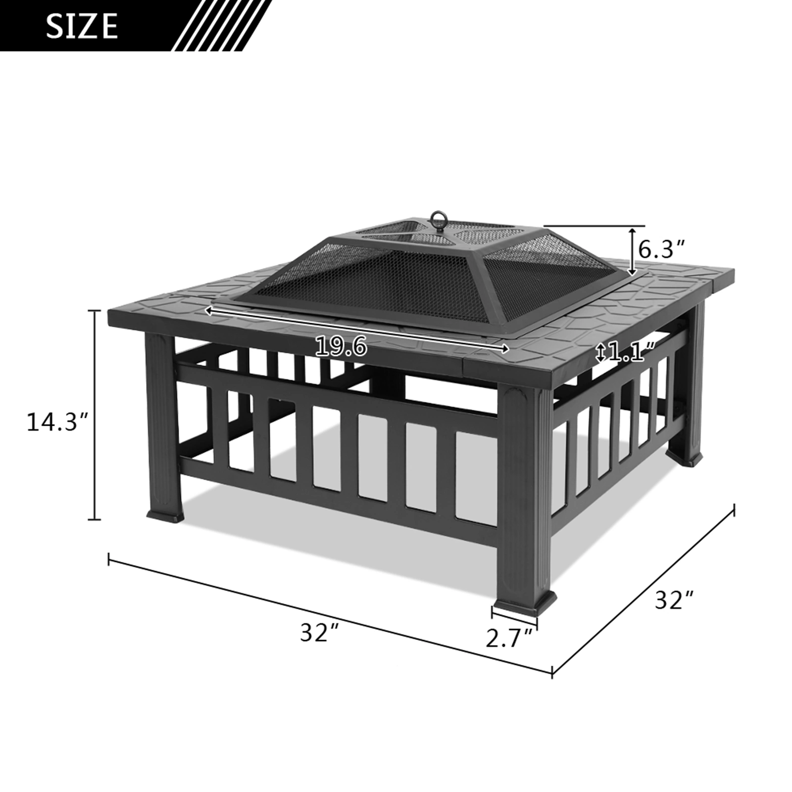 Portable Courtyard Metal Fire Pit with Accessories Black view 11