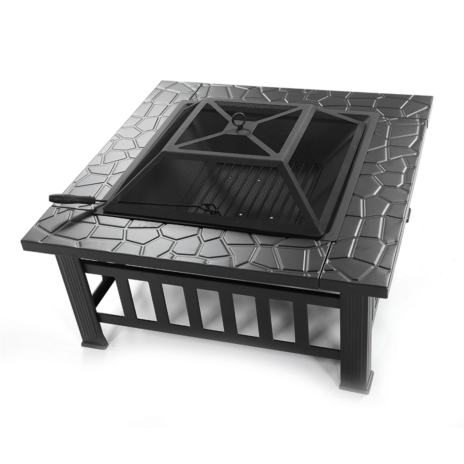 Portable Courtyard Metal Fire Pit with Accessories Black view 23