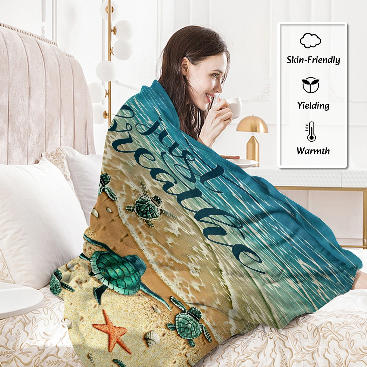 Baby Sea Turtle Fleece Blanket 3D Ocean Waves Plush Flannel Throw Soft Cozy Bed Sofa Couch Chair Car Blanket 130x150cm view 2
