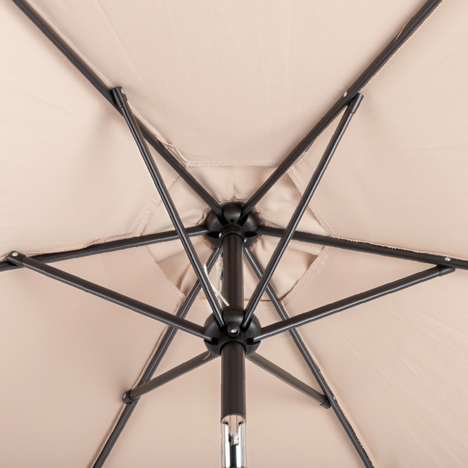 9ft Patio Umbrella, Outdoor Market Umbrella with Push Button Tilt, Crank Handle, 6 Sturdy Iron Ribs, UPF 50+ Waterproof Solution-Dyed Polyester Canopy, for Garden, Deck, Backyard, Poolside, Beige view 12