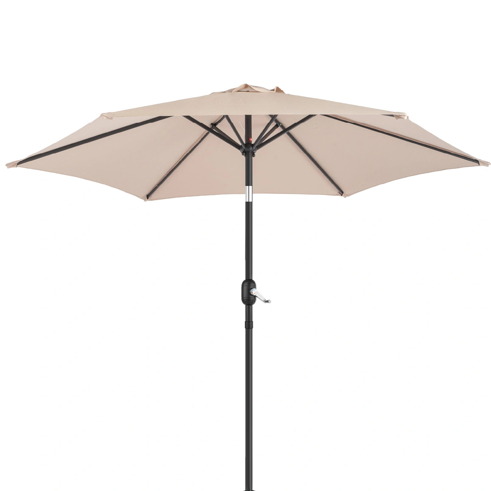 9ft Patio Umbrella, Outdoor Market Umbrella with Push Button Tilt, Crank Handle, 6 Sturdy Iron Ribs, UPF 50+ Waterproof Solution-Dyed Polyester Canopy, for Garden, Deck, Backyard, Poolside, Beige view 7