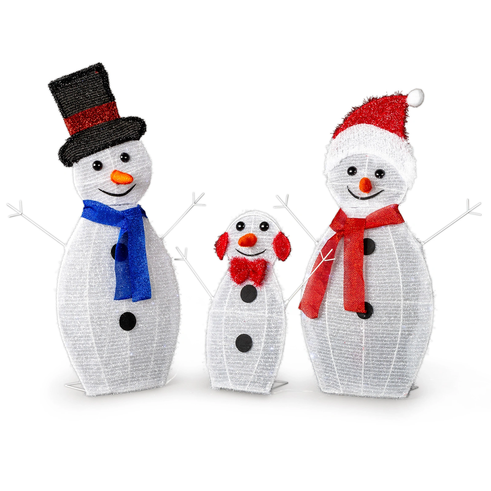 Set of 3 Lighted Snowman Christmas Yard Decorations, Pre-lit 2D Snowman Family with 80 LED White Lights & Stakes, Outdoor Indoor Xmas Holiday Display Decor