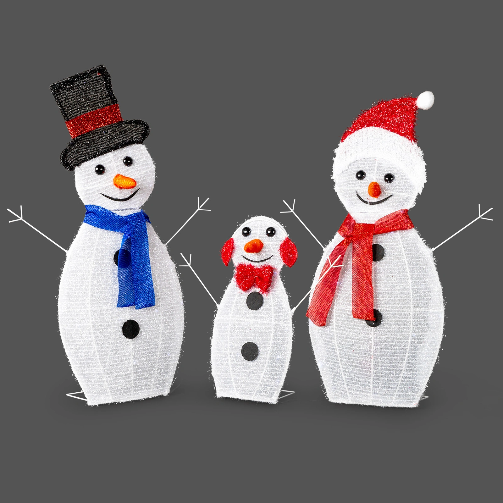 Set of 3 Lighted Snowman Christmas Yard Decorations, Pre-lit 2D Snowman Family with 80 LED White Lights & Stakes, Outdoor Indoor Xmas Holiday Display Decor view 2