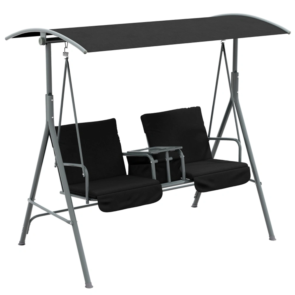 2 Seats Outdoor Patio Swing Chair 3-Person Wicker Garden Hanging Bench Canopy for Deck Yard