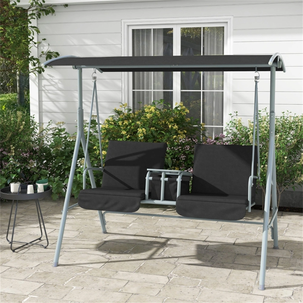 2 Seats Outdoor Patio Swing Chair 3-Person Wicker Garden Hanging Bench Canopy for Deck Yard view 2
