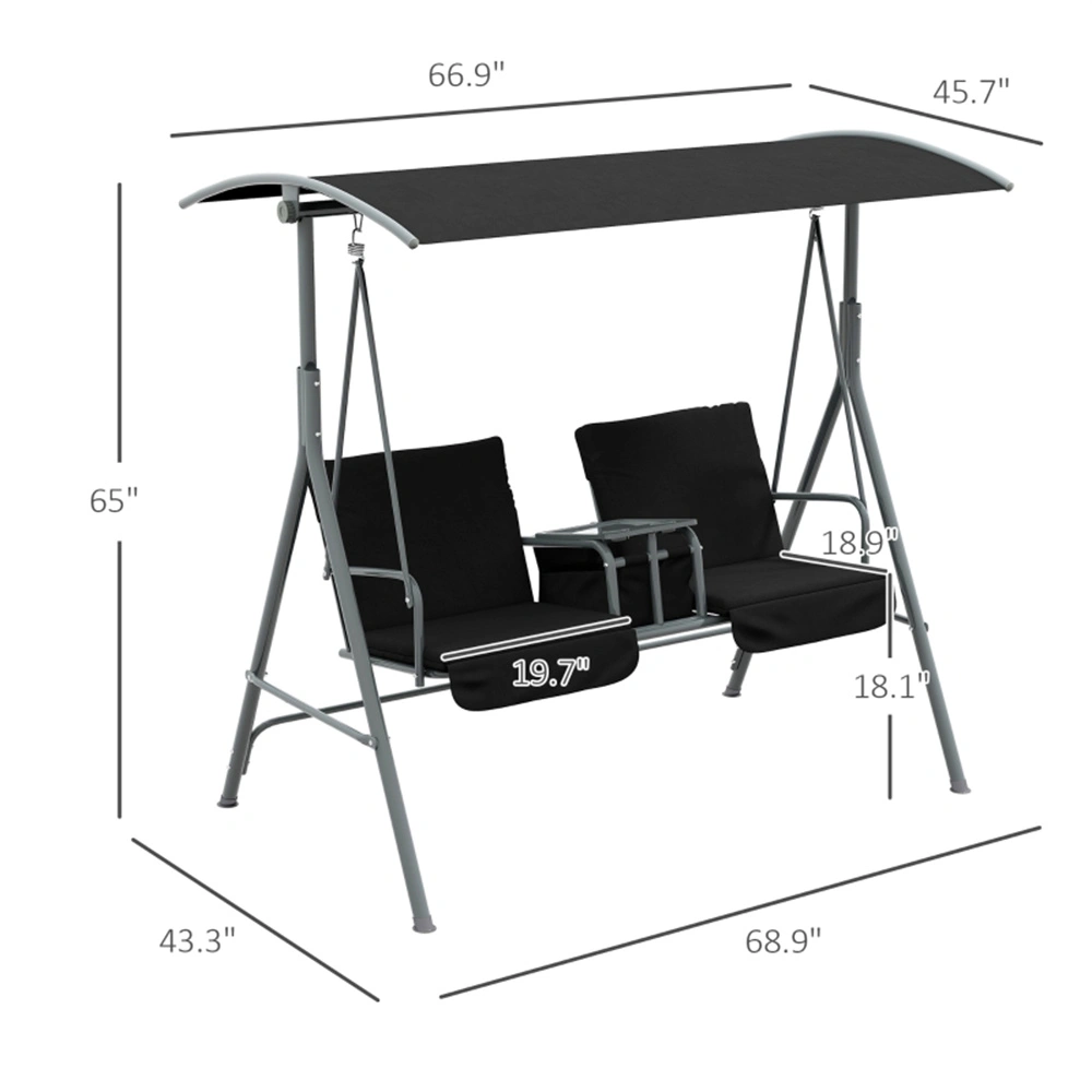 2 Seats Outdoor Patio Swing Chair 3-Person Wicker Garden Hanging Bench Canopy for Deck Yard view 3