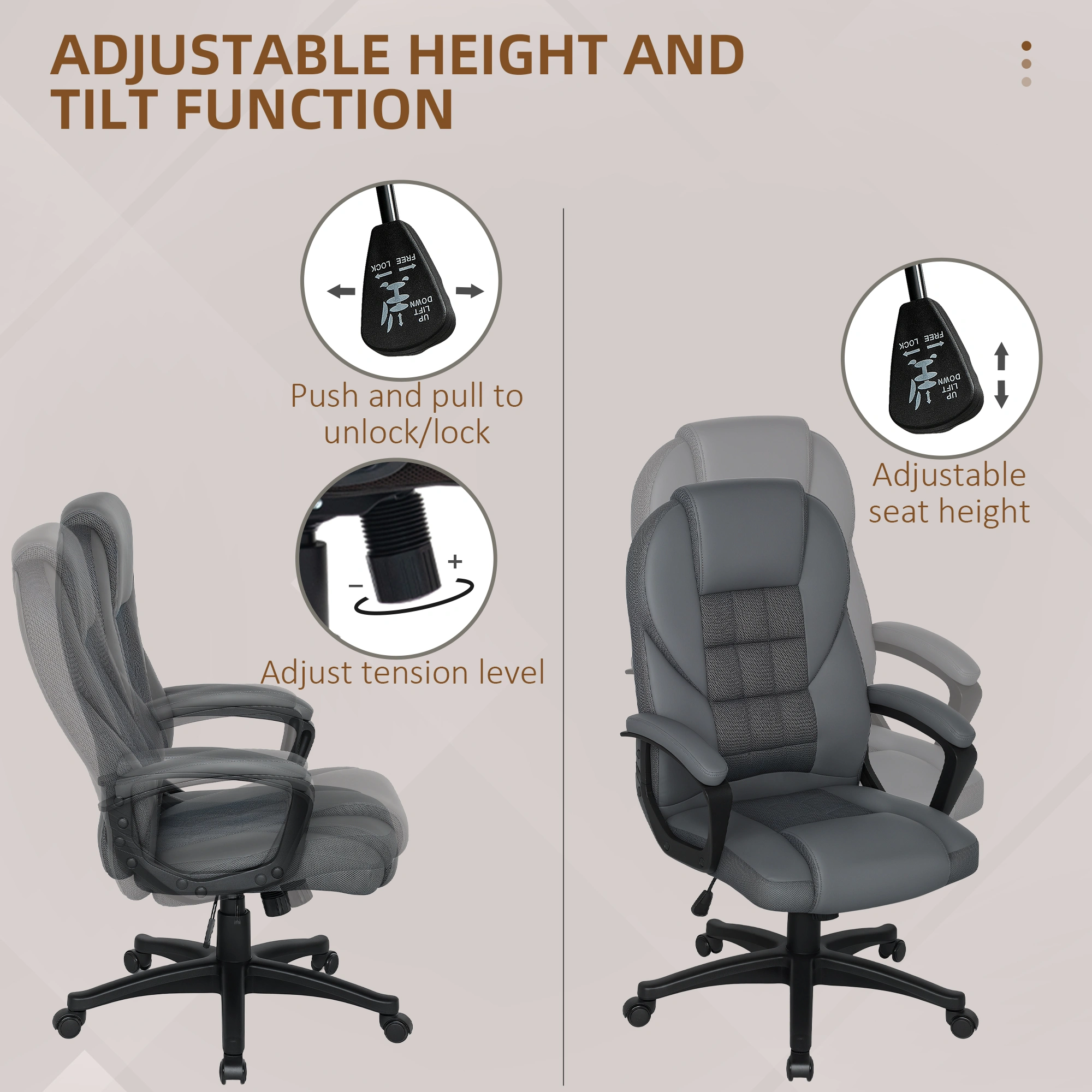 Ergonomic Massage Office Chair with Lumbar Support, Adjustable Height Swivel Chair for Home view 4