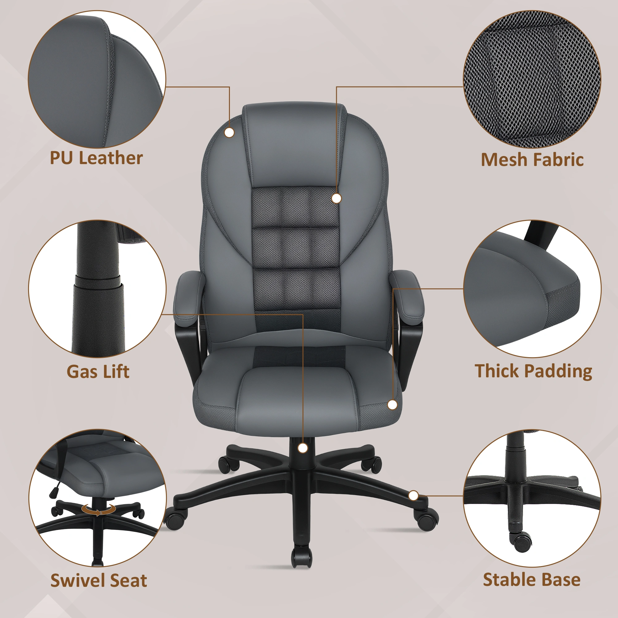 Ergonomic Massage Office Chair with Lumbar Support, Adjustable Height Swivel Chair for Home view 5