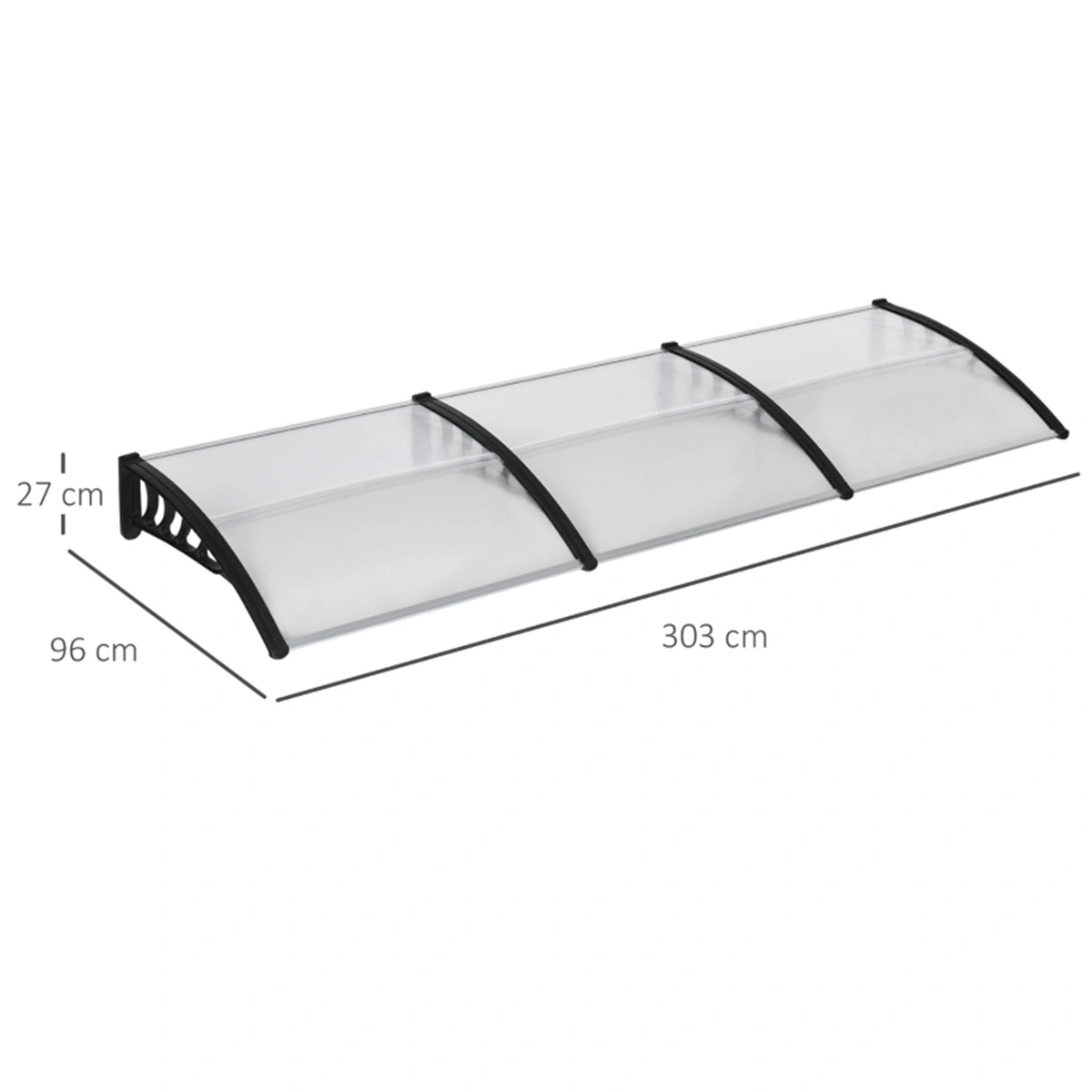 Window Door Canopy 5ft Clear Polycarbonate Rain Awning with Aluminum Frame Outdoor view 2