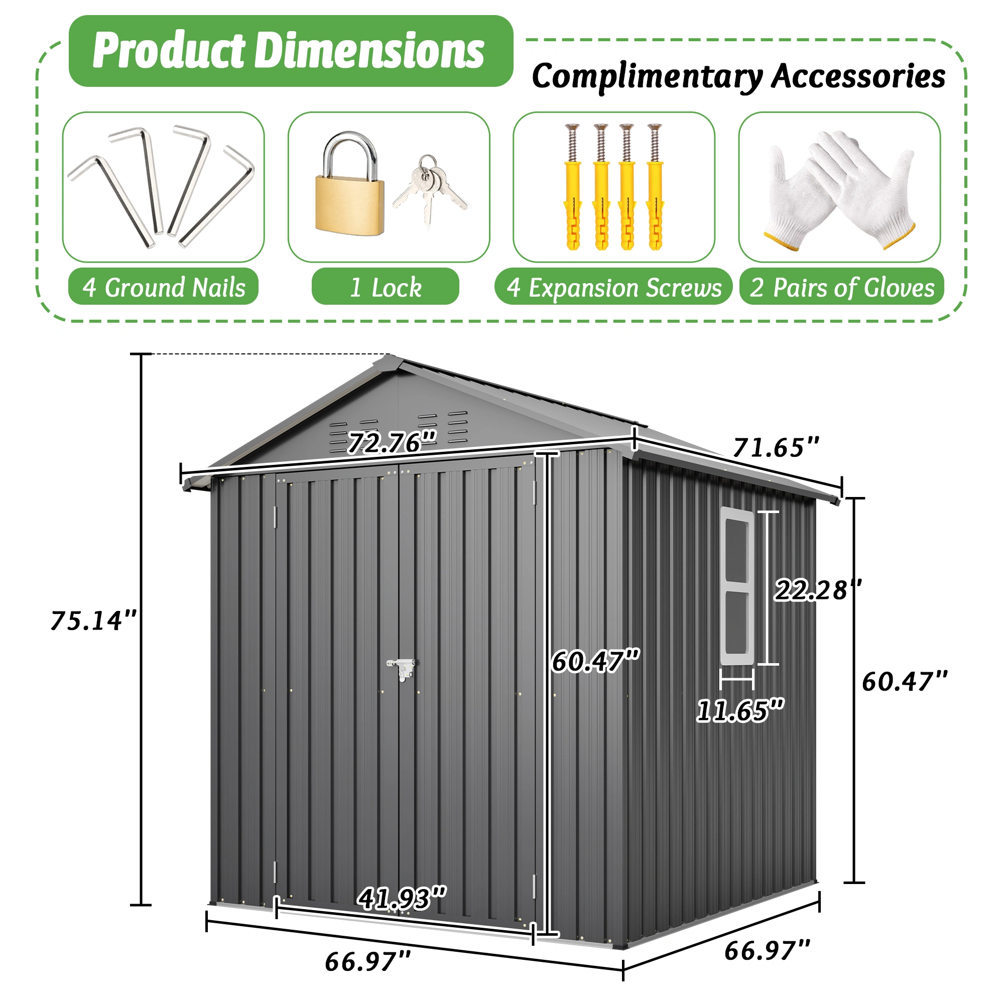 6'x6' Steel Storage Shed with Window & Vents, Heavy Duty Outdoor Garden Tool Shed, Floor Frame & Safety Lock, Weather Resistant, Black view 2
