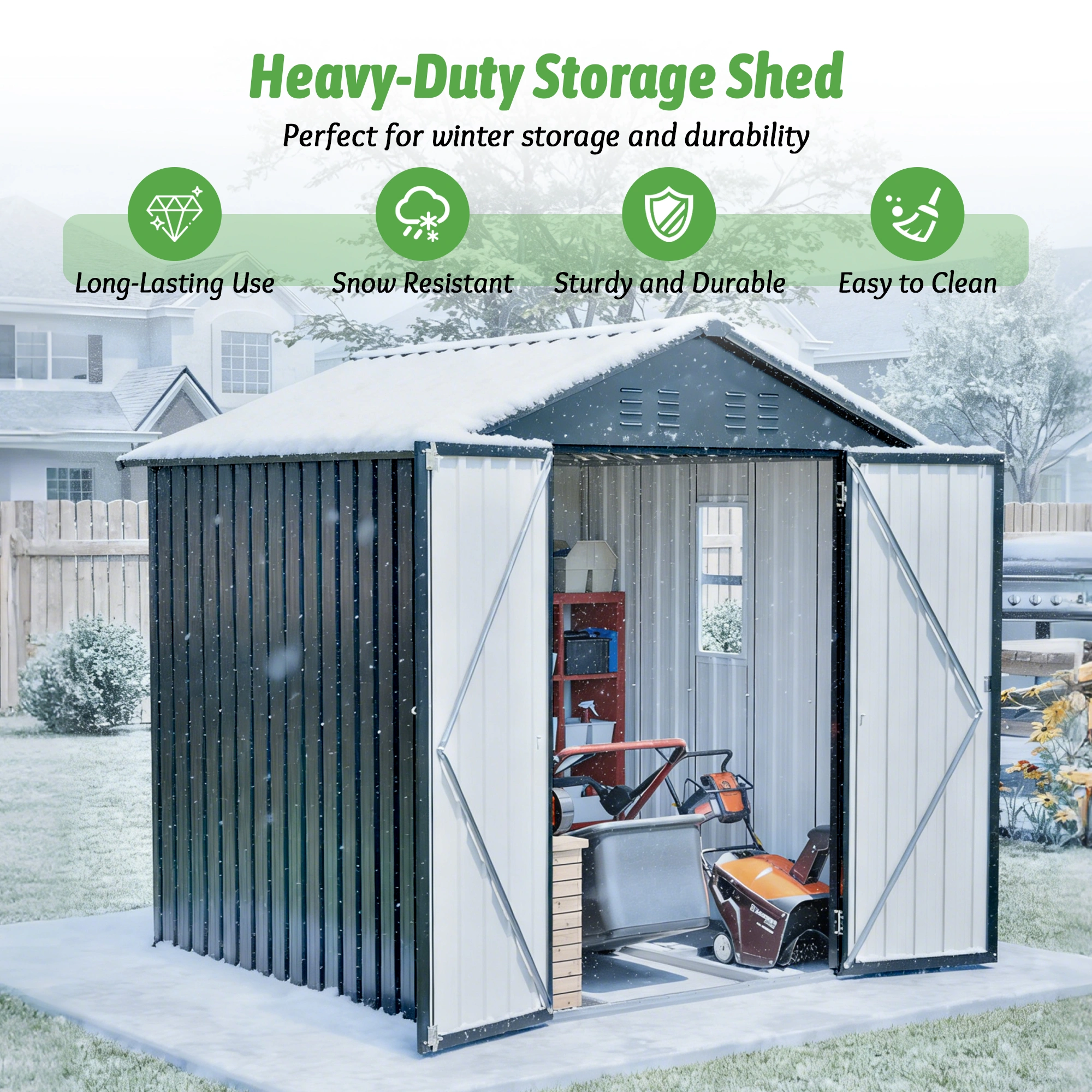 6'x6' Steel Storage Shed with Window & Vents, Heavy Duty Outdoor Garden Tool Shed, Floor Frame & Safety Lock, Weather Resistant, Black view 5