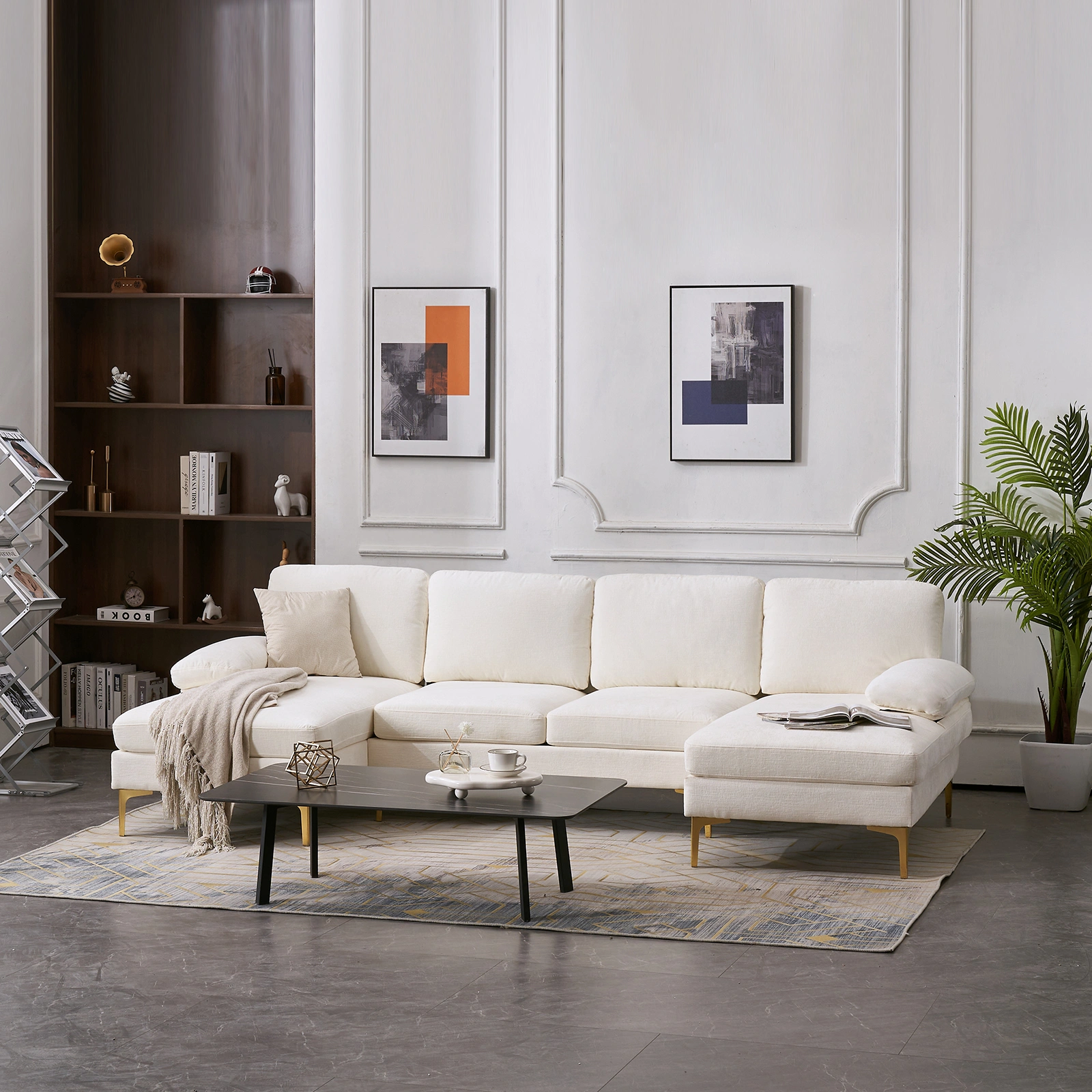 U-Shaped 4-Seat Indoor Modular Sofa Creamy-White view 19