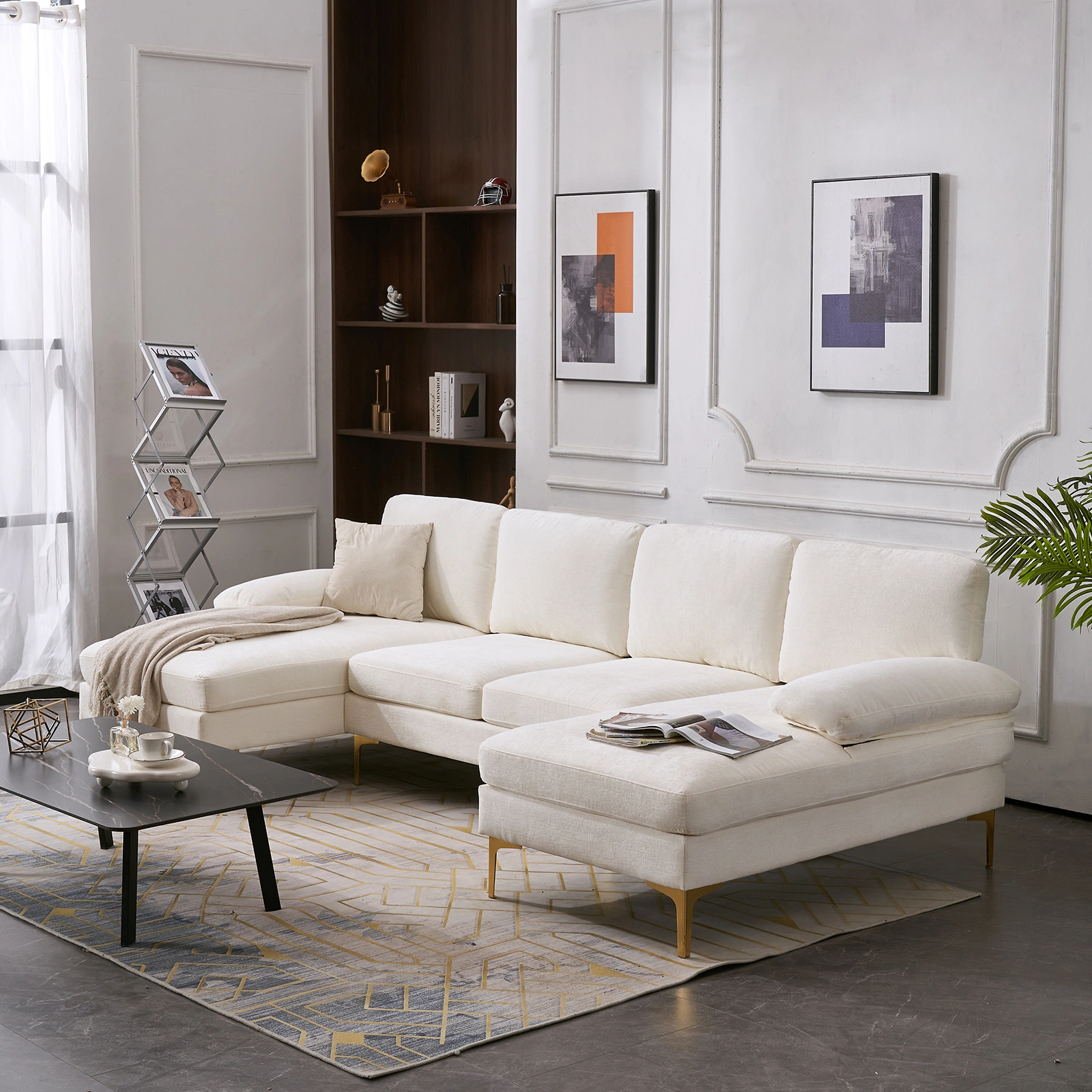 U-Shaped 4-Seat Indoor Modular Sofa Creamy-White view 20