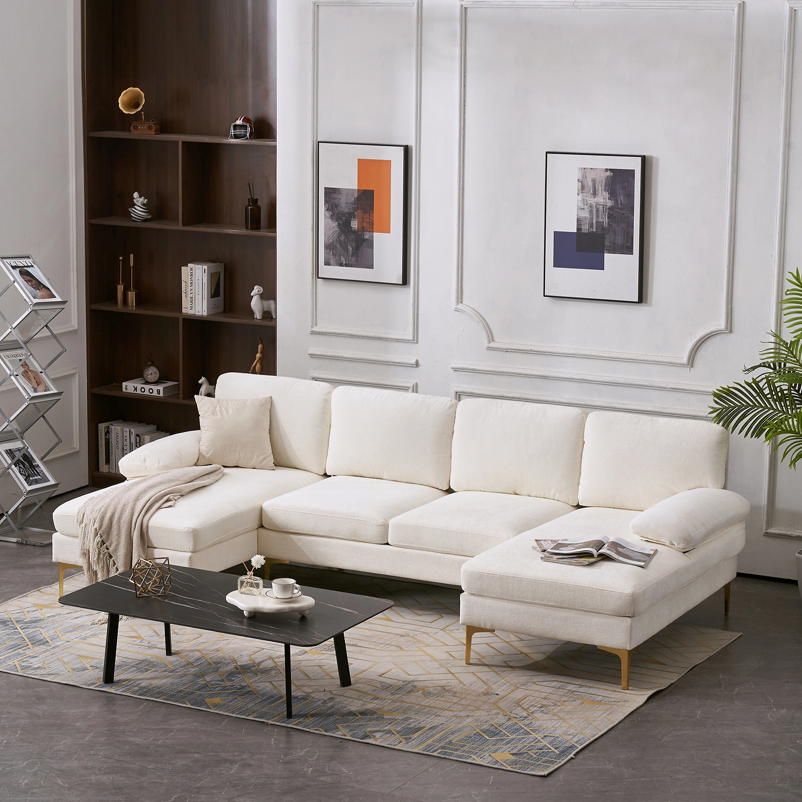 U-Shaped 4-Seat Indoor Modular Sofa Creamy-White view 21
