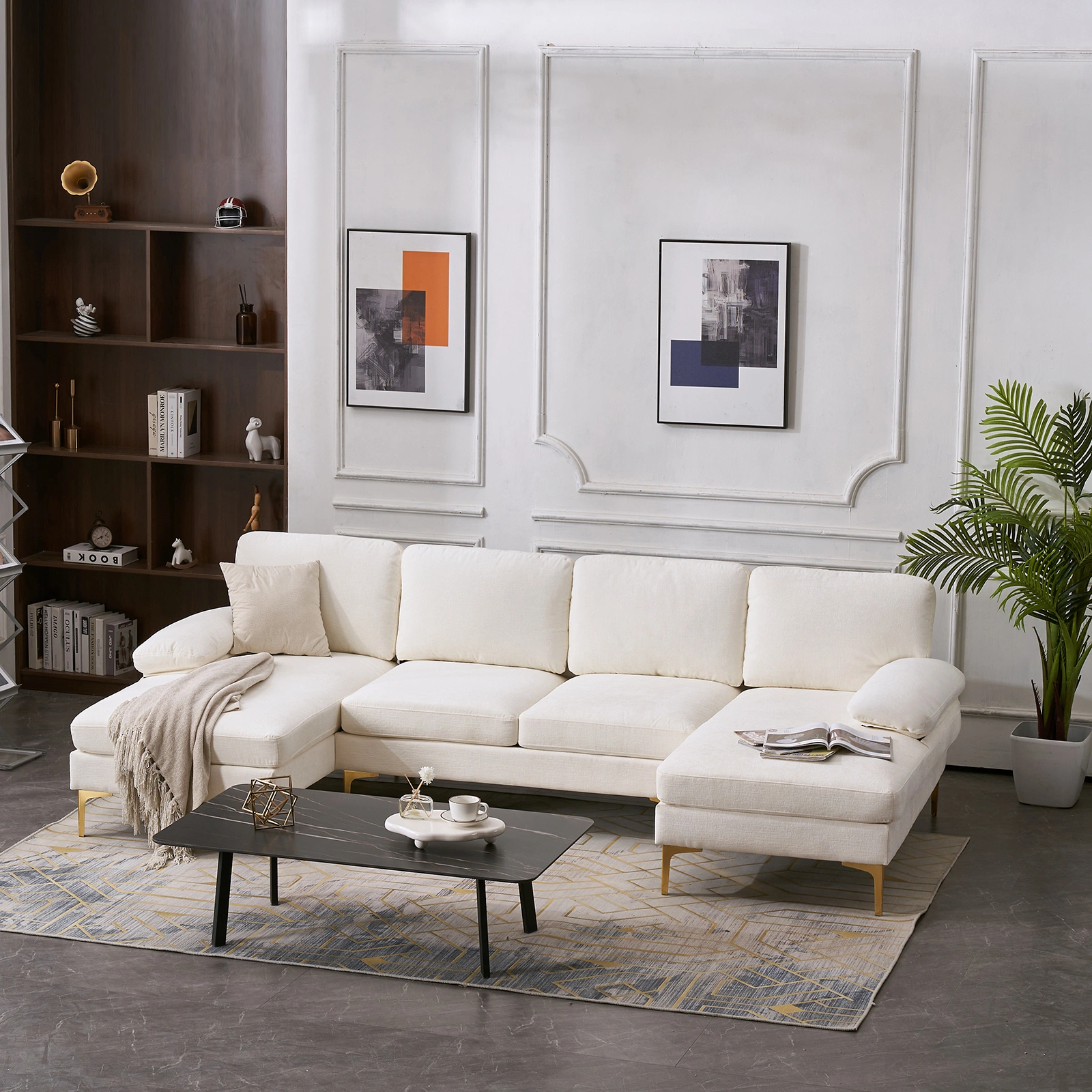 U-Shaped 4-Seat Indoor Modular Sofa Creamy-White view 24