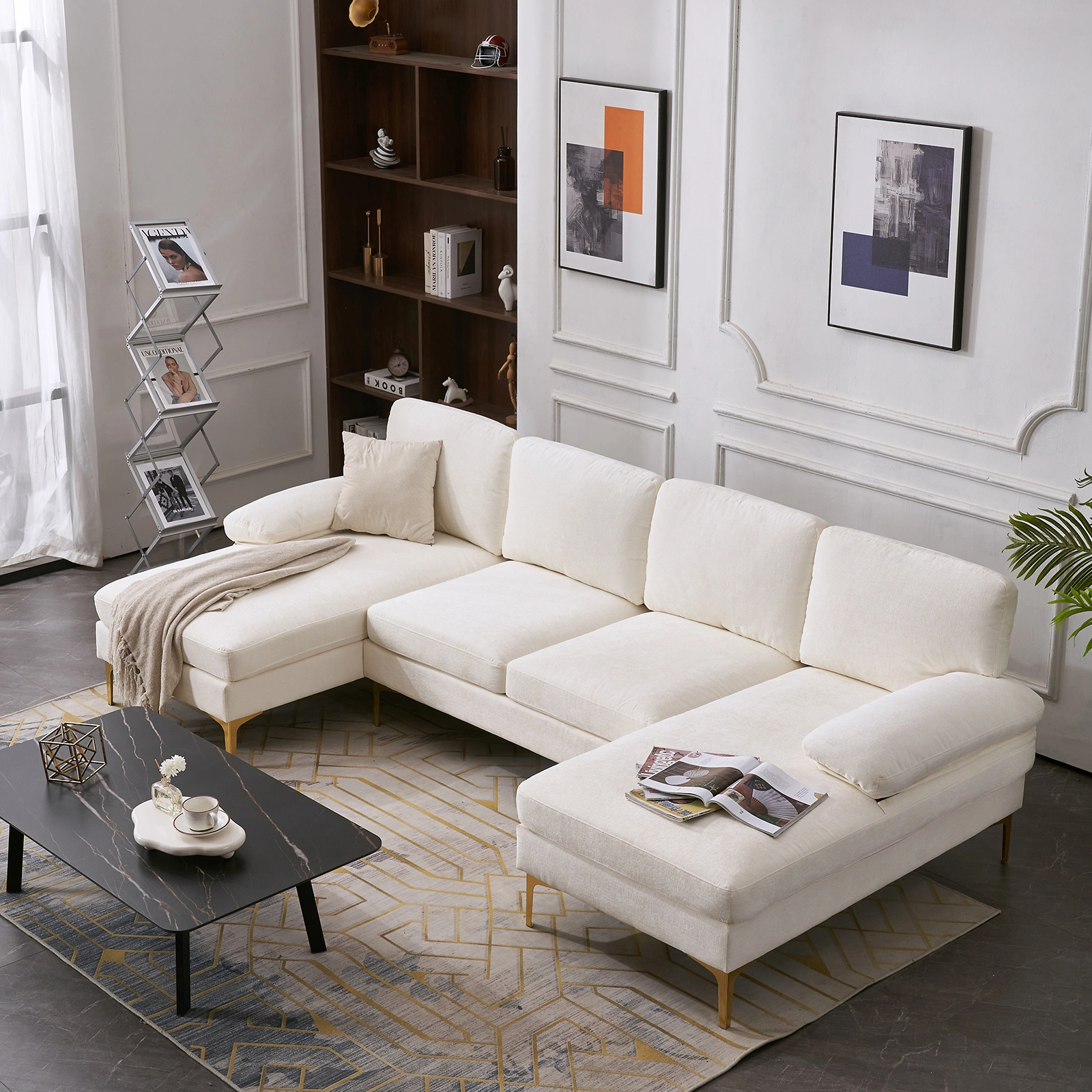 U-Shaped 4-Seat Indoor Modular Sofa Creamy-White view 25