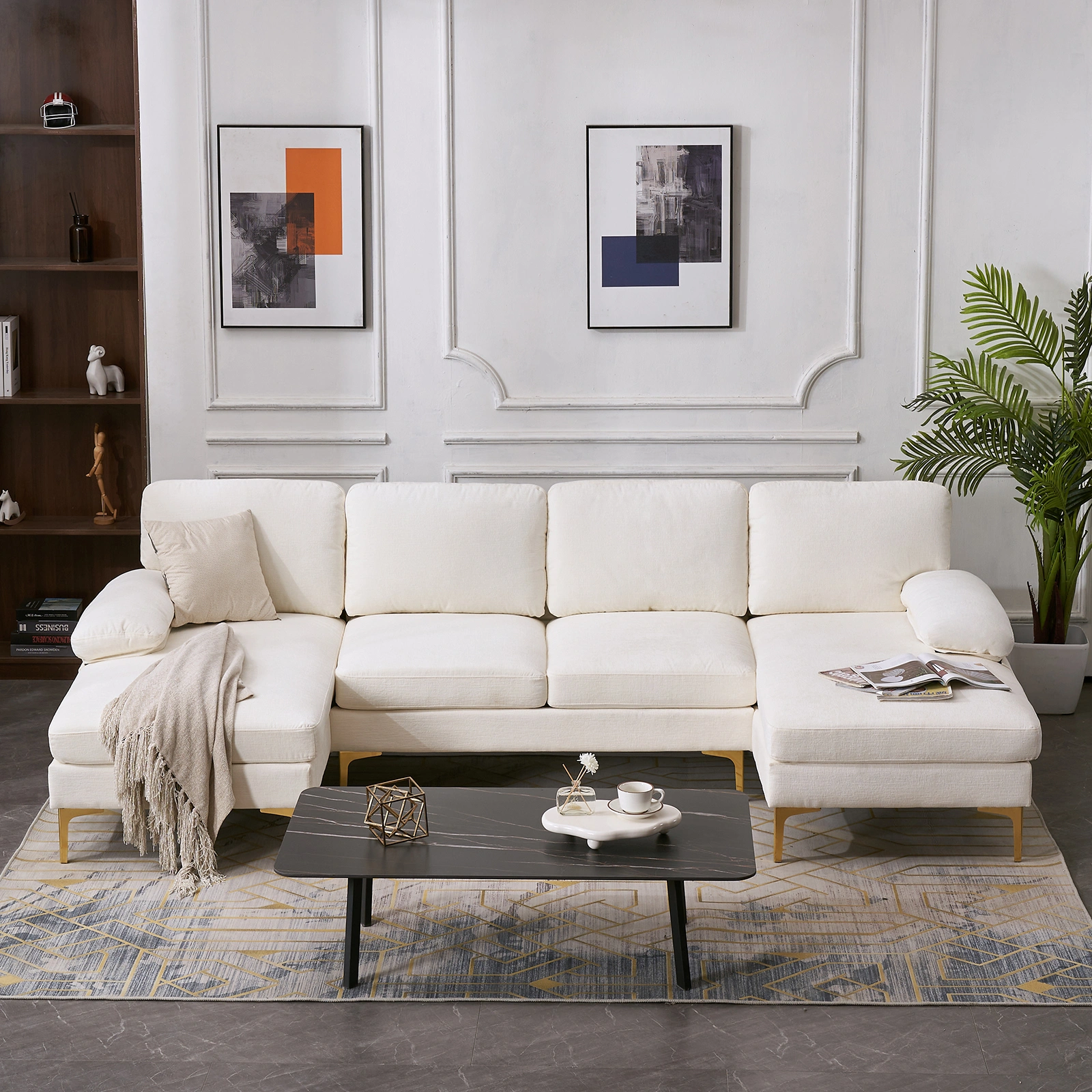 U-Shaped 4-Seat Indoor Modular Sofa Creamy-White view 28