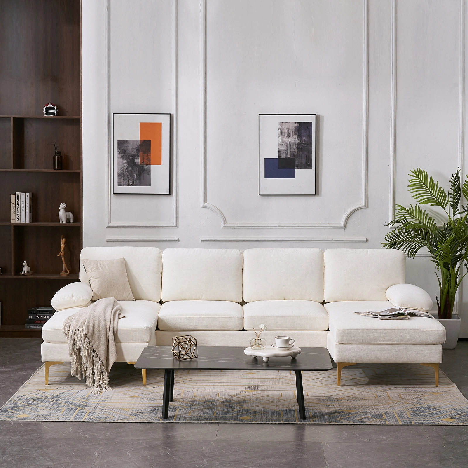 U-Shaped 4-Seat Indoor Modular Sofa Creamy-White view 5