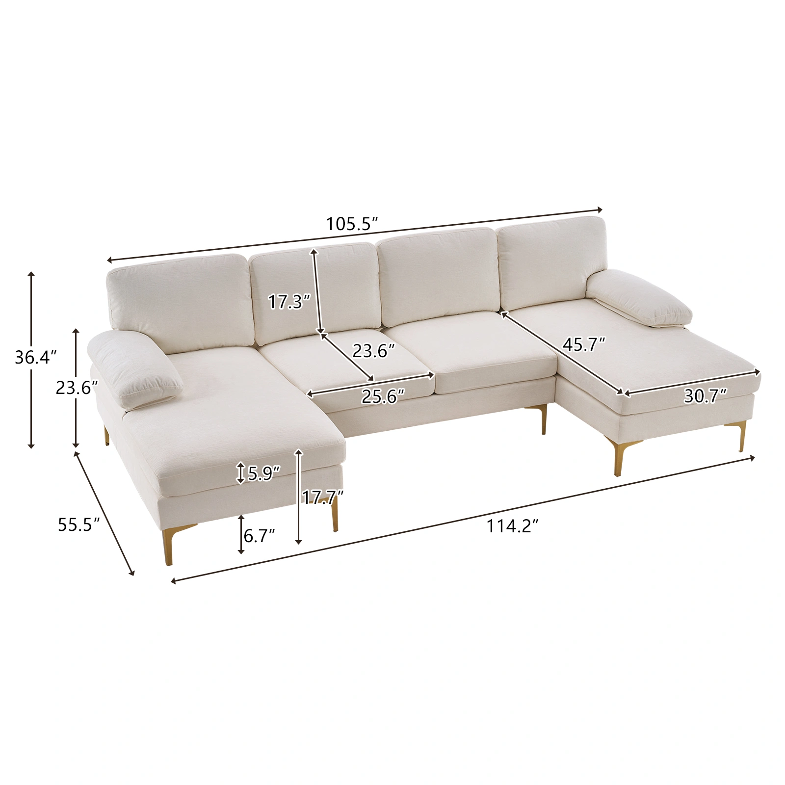 U-Shaped 4-Seat Indoor Modular Sofa Creamy-White view 6