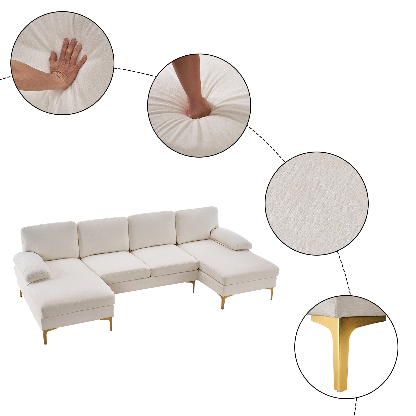 U-Shaped 4-Seat Indoor Modular Sofa Creamy-White view 7