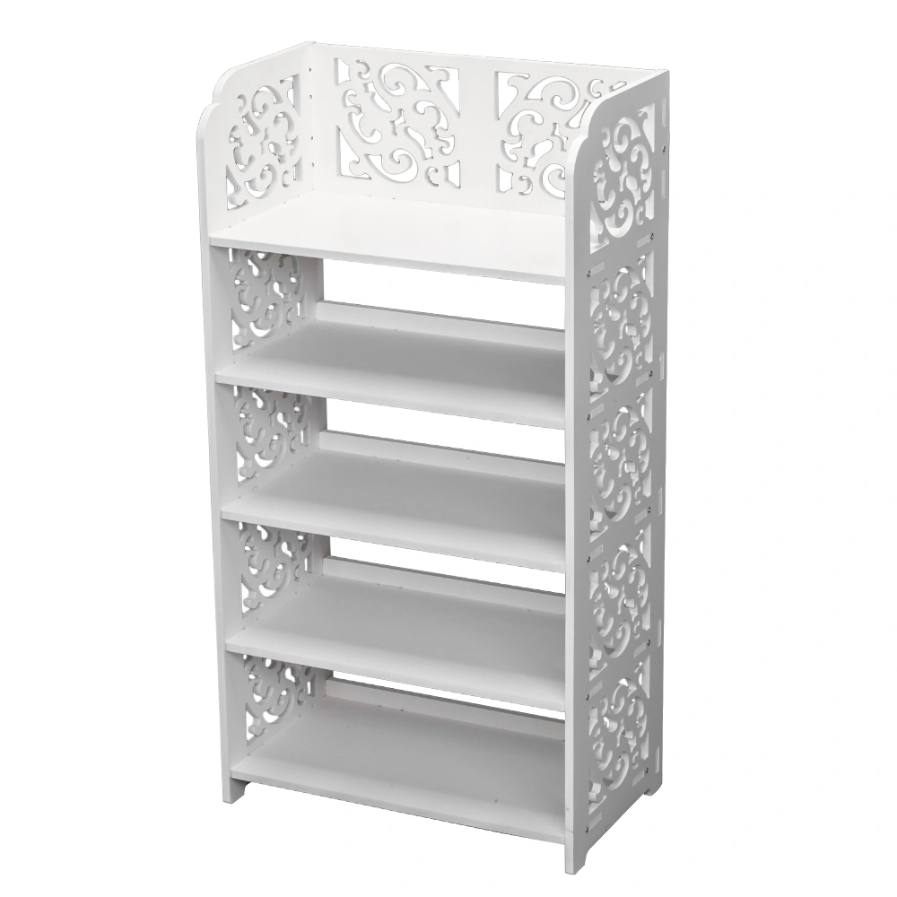 Wood-plastic Board Five Tiers Carved Shoe Rack White A