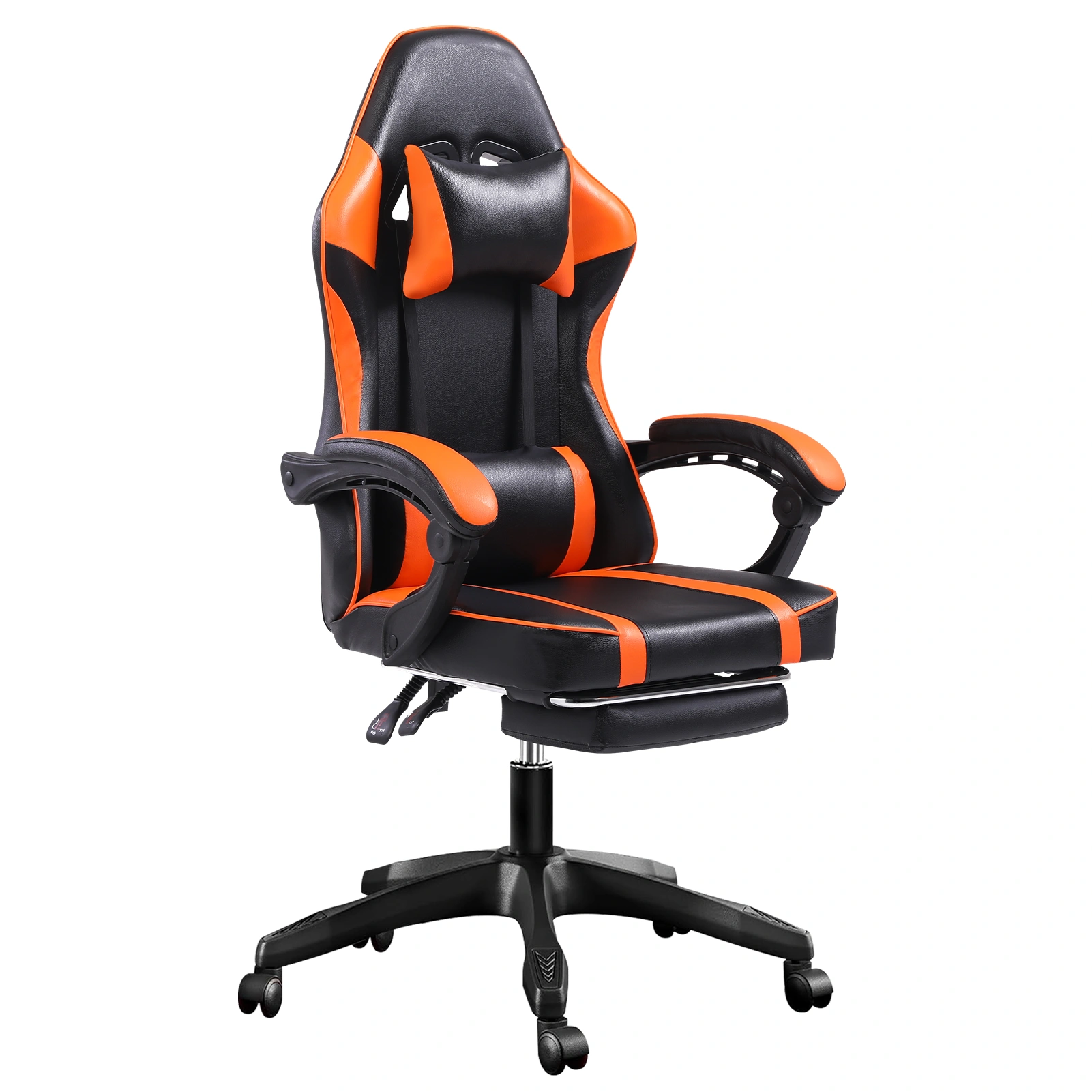 Ergonomic Gaming Chair with Footrest - High Back Recliner Computer Desk Chair for Heavy Adults, Adjustable Lumbar, 360 Swivel, PU Leather, Orange view 2