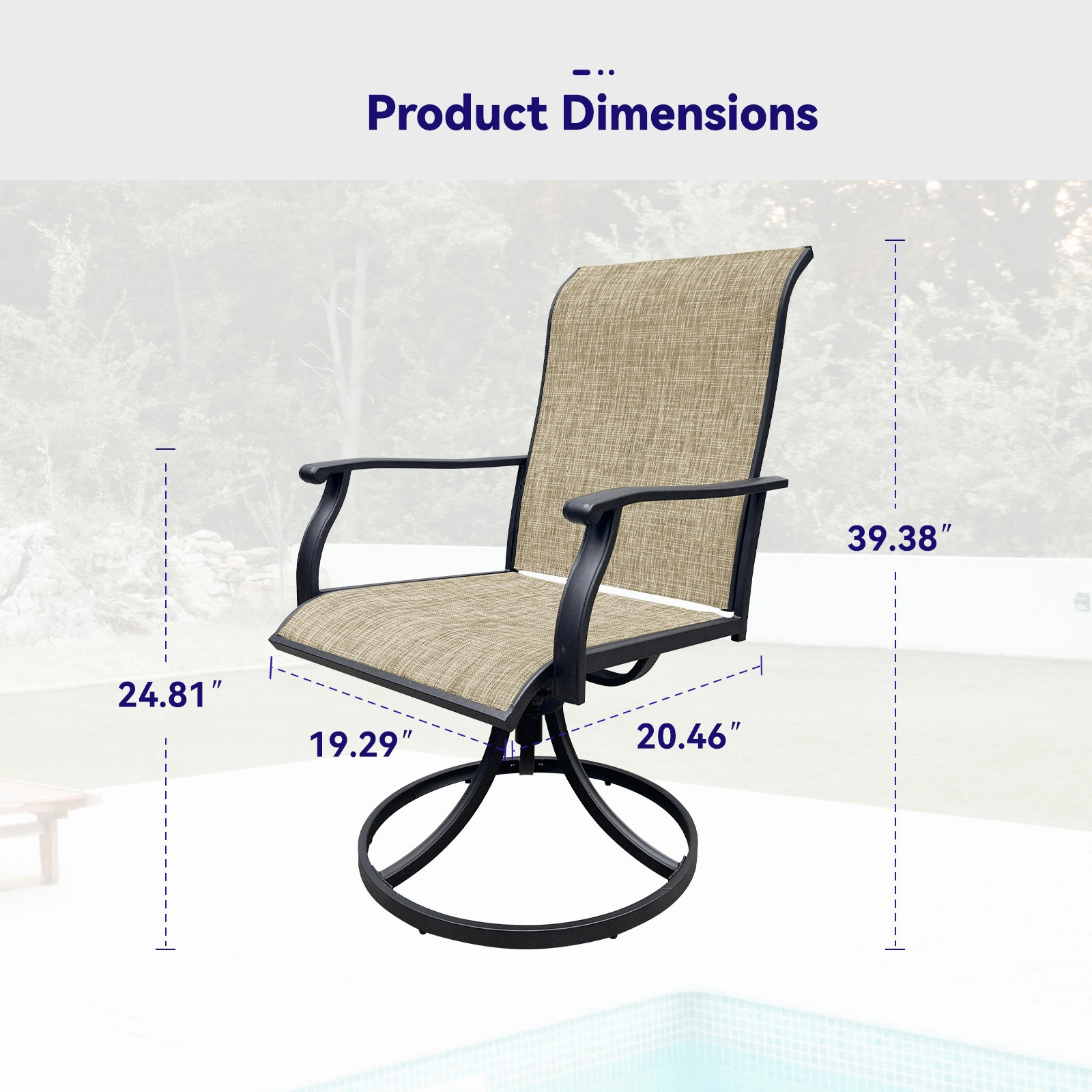 Set of 2 Swivel Dining Chairs Outdoor Patio Lawn Chairs Breathable Textilene Front Porch Backyard Deck view 4