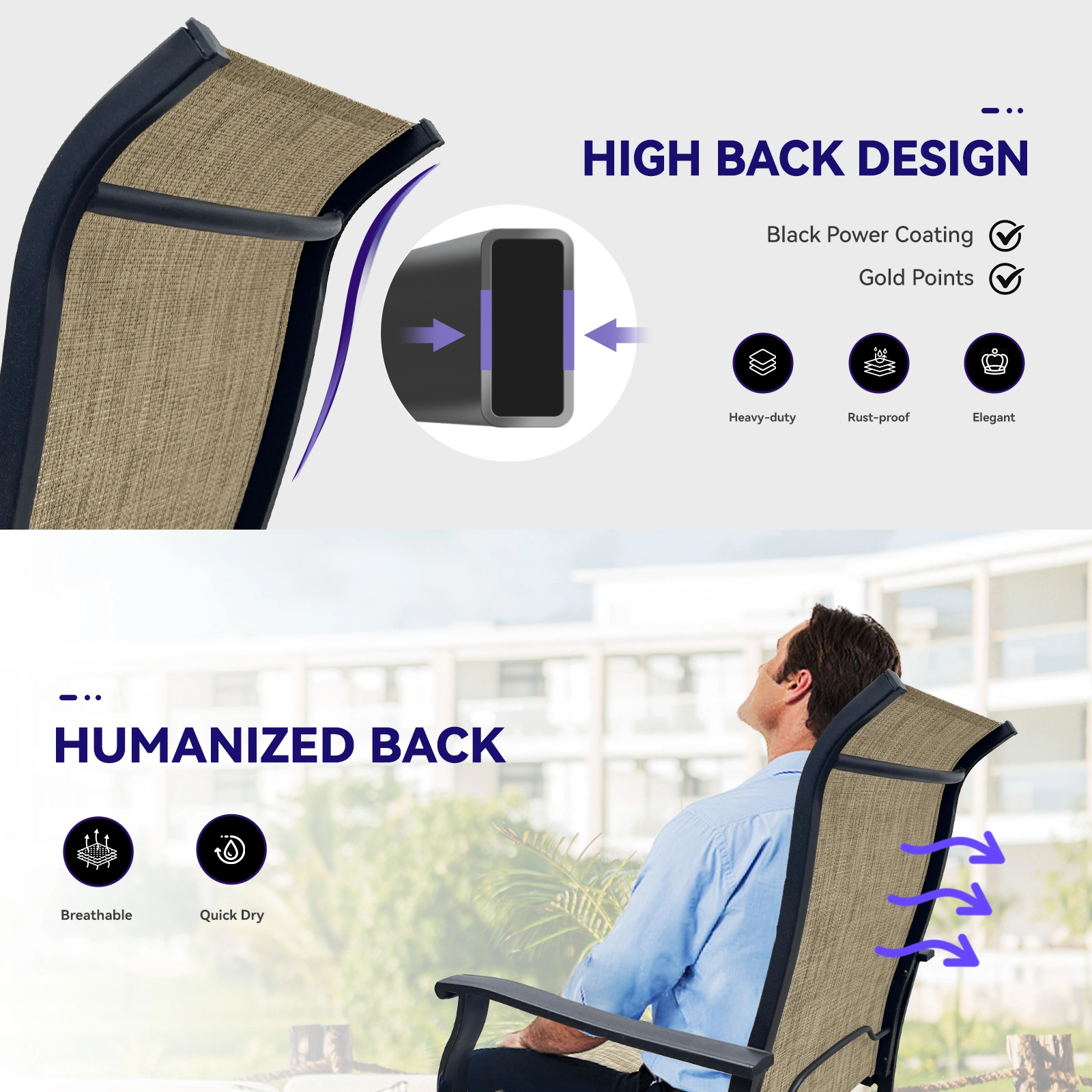 Set of 2 Swivel Dining Chairs Outdoor Patio Lawn Chairs Breathable Textilene Front Porch Backyard Deck view 6