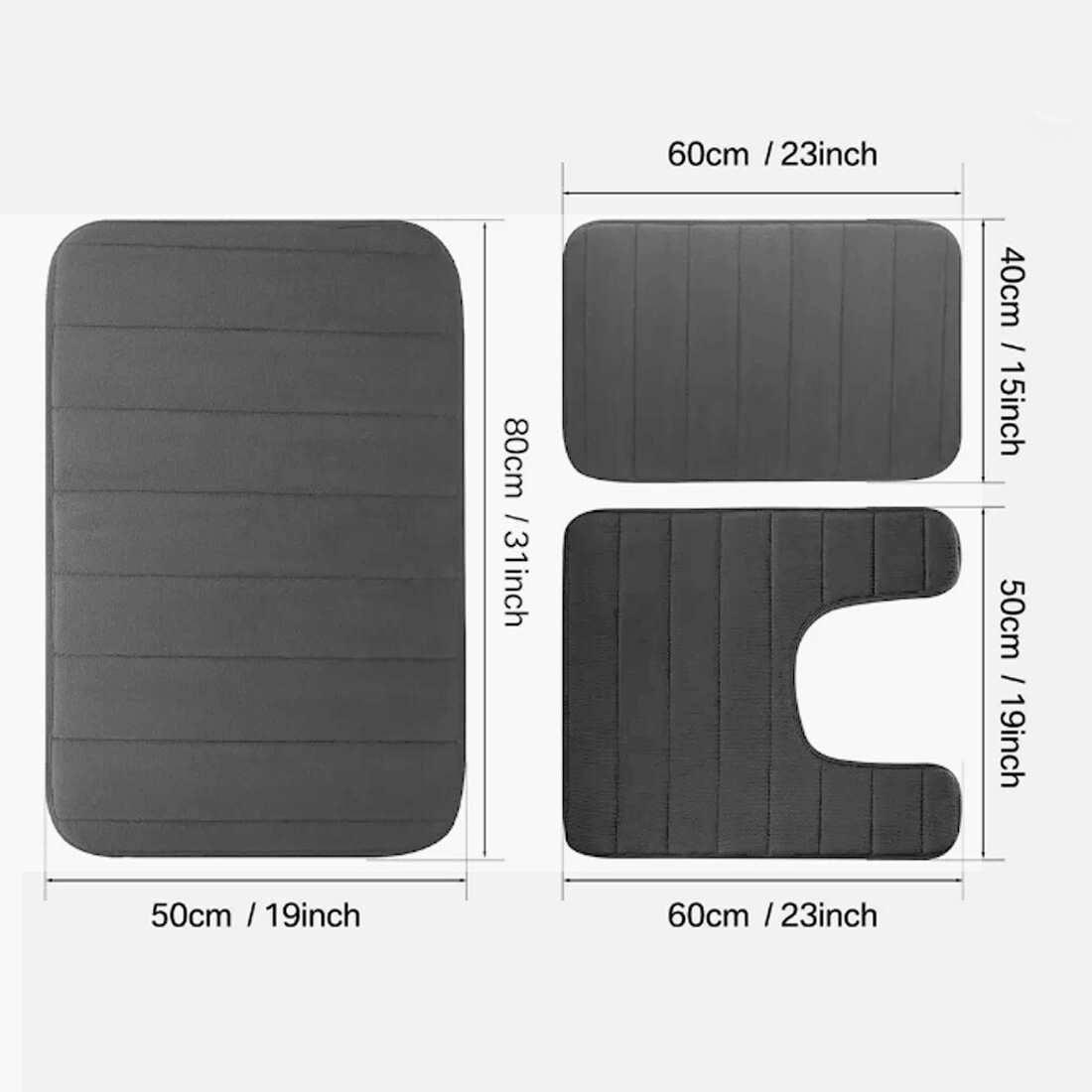 Memory Foam Bath Mat & Pedestal Set Non-Slip Toilet Contour Rugs 3 Piece Bathroom-Black view 3