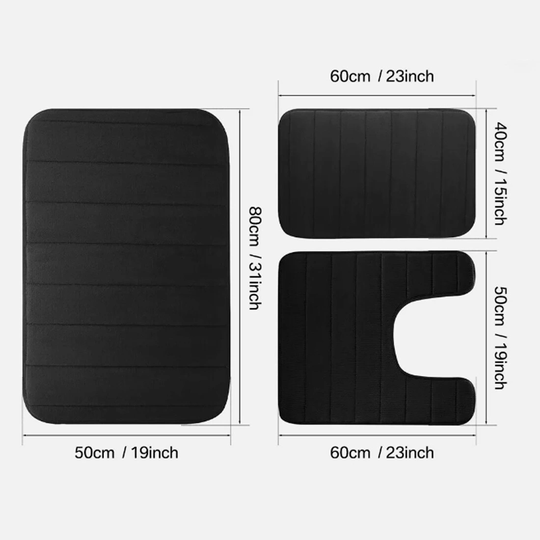 Memory Foam Bath Mat & Pedestal Set Non-Slip Toilet Contour Rugs 3 Piece Bathroom-Black view 4