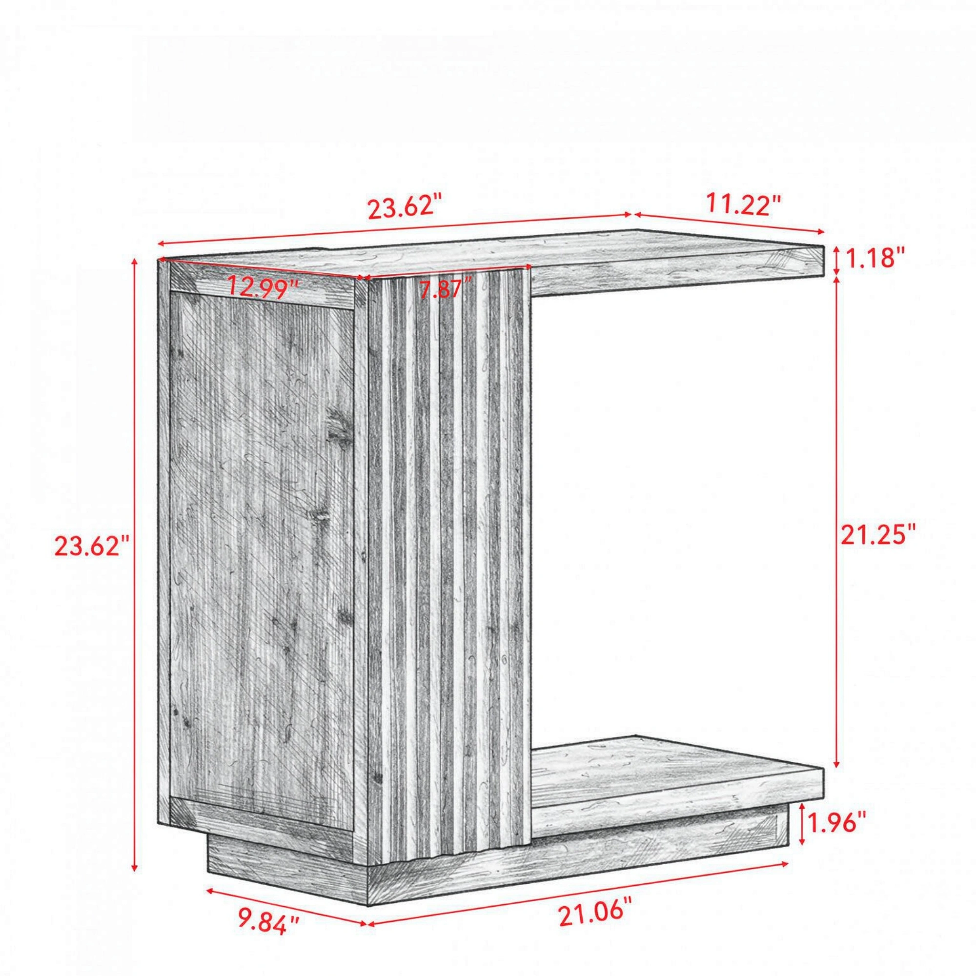 C Shaped Side Table with Fluted Panels, Wooden Accent Table, Modern C-Shape End Table for Living Room Bedroom view 3