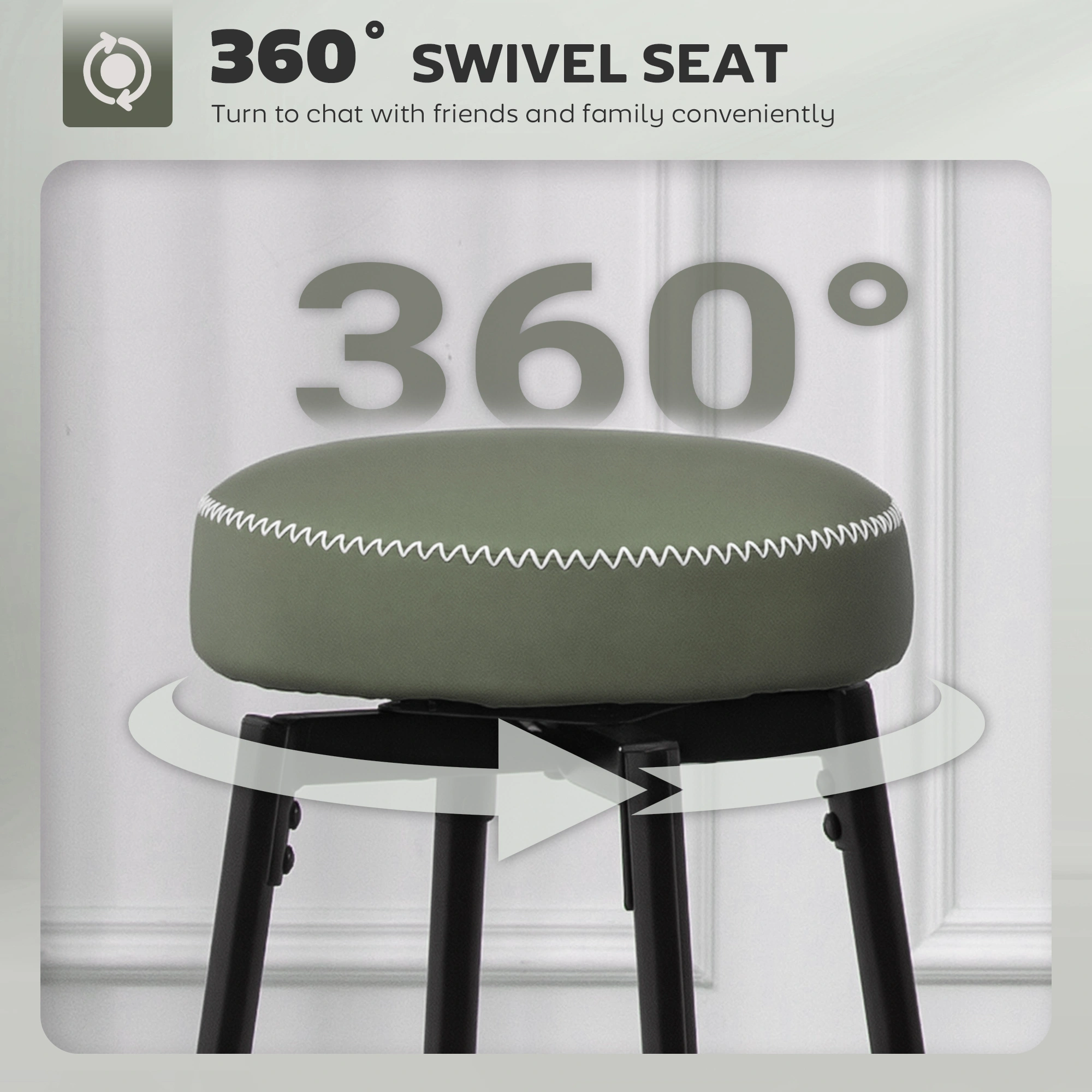 Adjustable Height Bar Stool, Swivel Counter Stool with Padded Seat, Retro Metal Footrest for Kitchen Island, Dining Room view 5