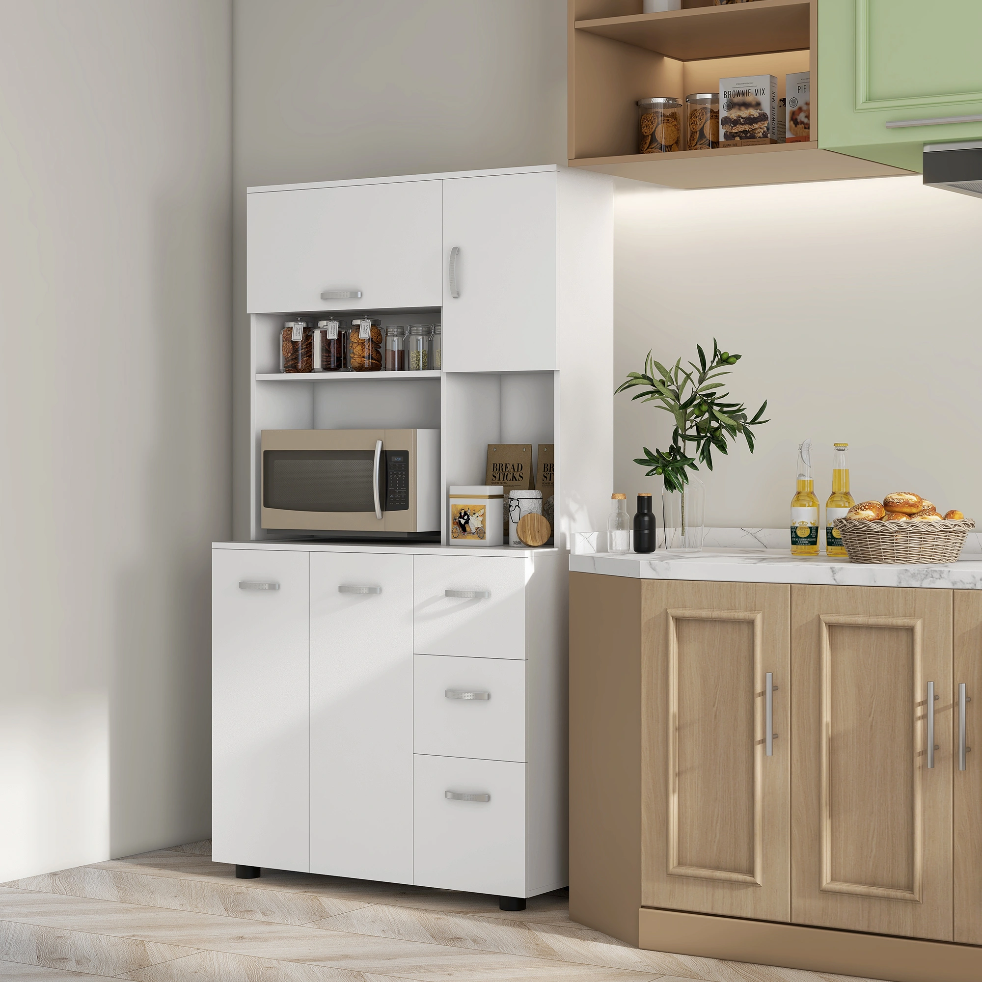 Premium Kitchen Storage Cabinet with Doors & Drawers | Spacious 3-Shelf Cupboard | Freestanding Pantry Organizer for Home Use