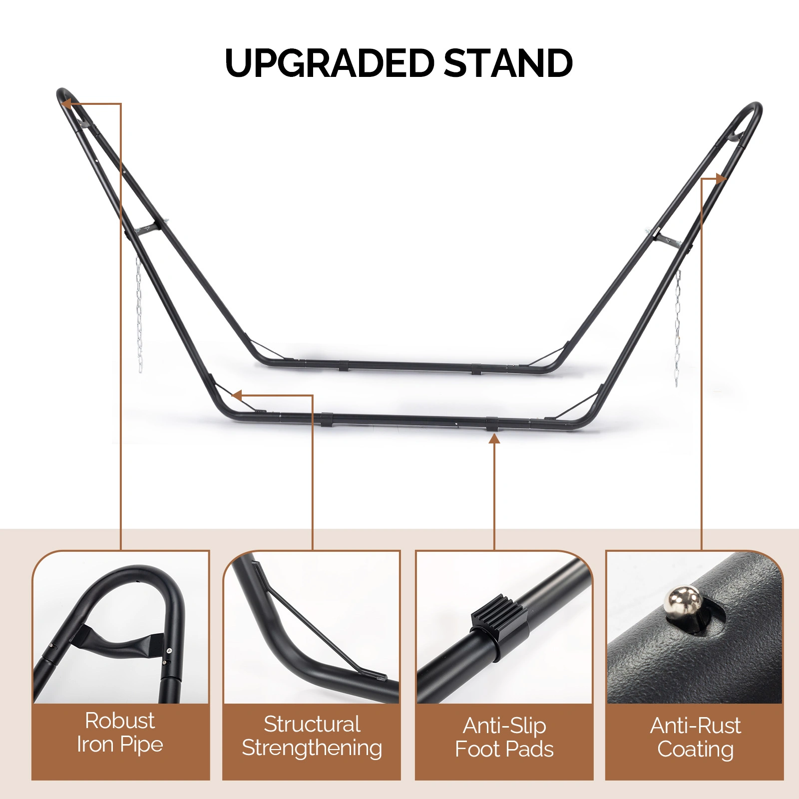 Hammock with Stand, Double-Barrel Hammock with Hammock Bed, Heavy Duty Adjustable Hammock Set for Outdoors, Patio, Yard, Garden, Beige view 3