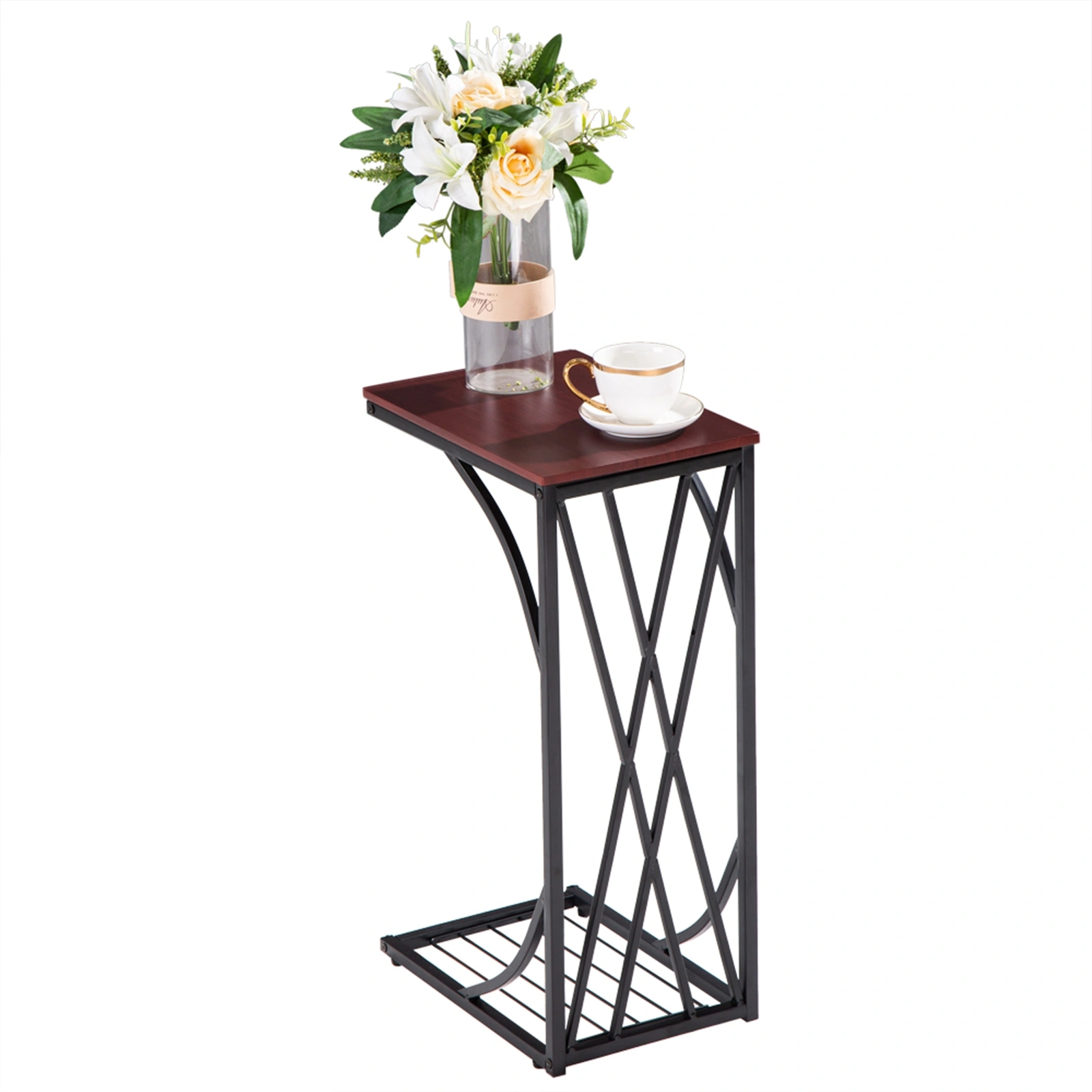 30.5 x 21 x 54cm Sofa Table / Coffee Table C-type Table Cross Line Brown Desktop view 2