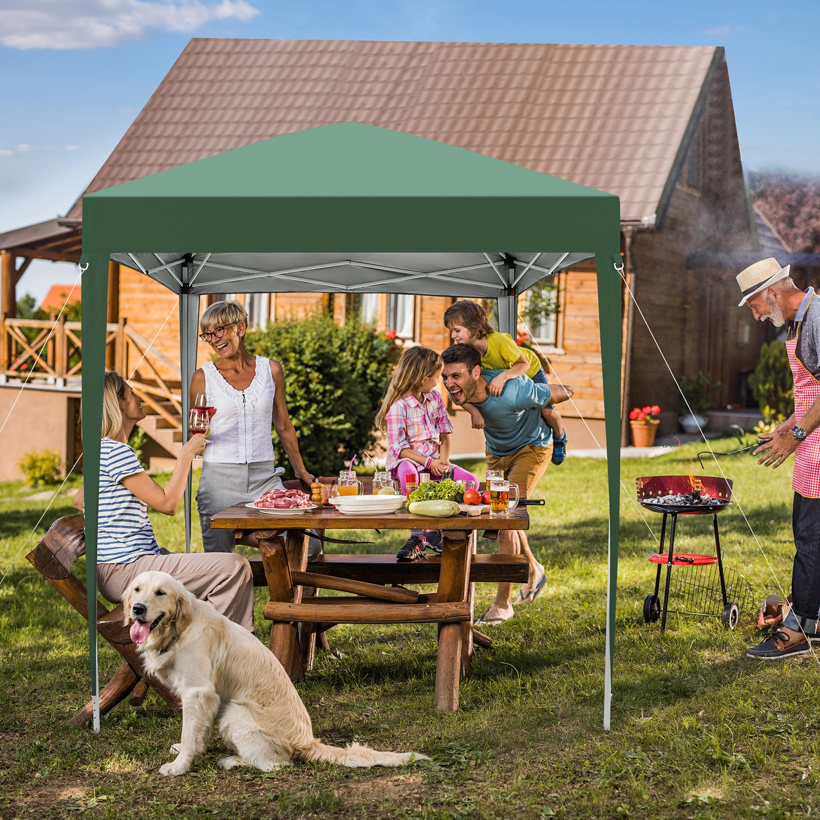 2x2m Green Waterproof Folding Tent, Right-Angle Portable Shelter Canopy for Outdoor Camping & Garden view 11
