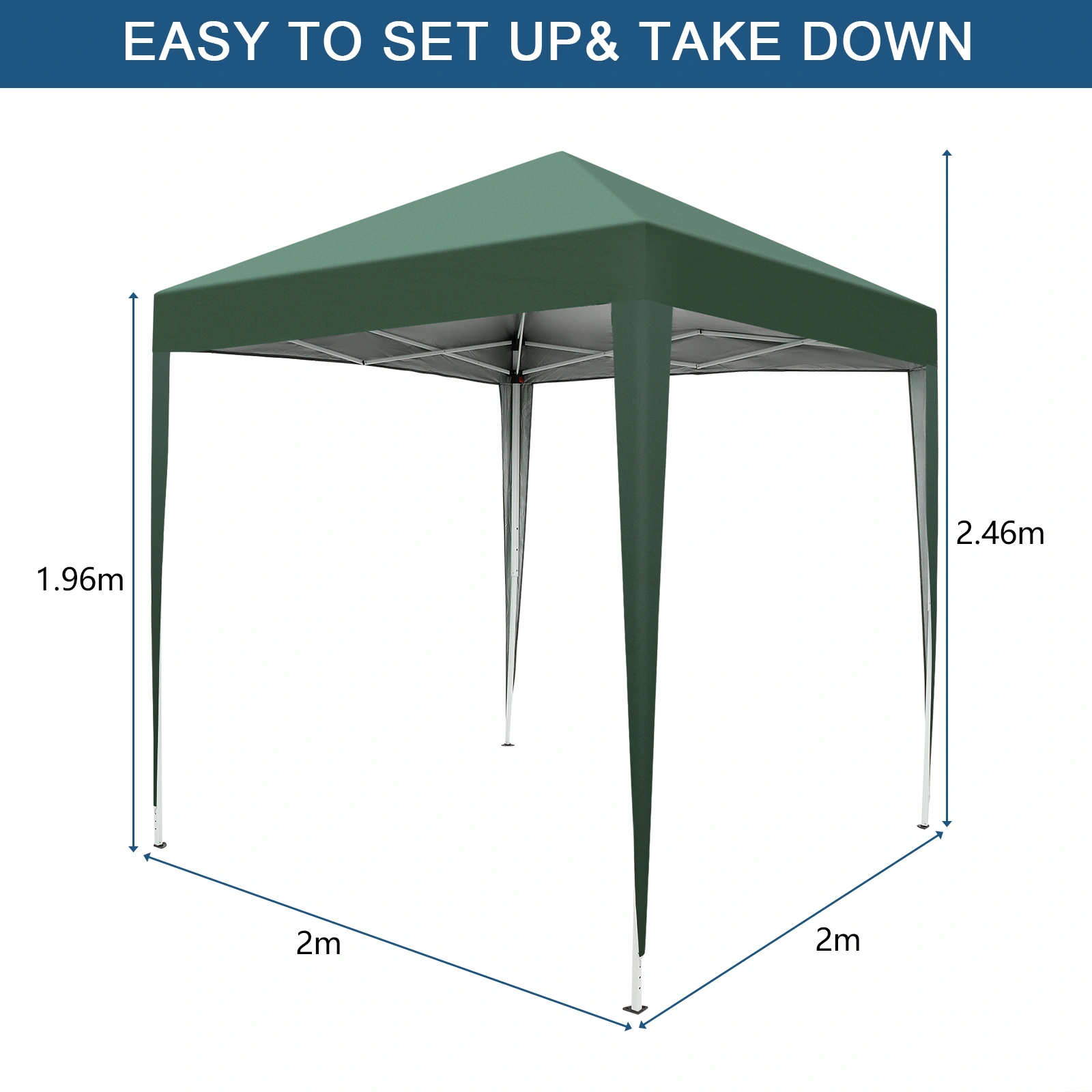2x2m Green Waterproof Folding Tent, Right-Angle Portable Shelter Canopy for Outdoor Camping & Garden view 29