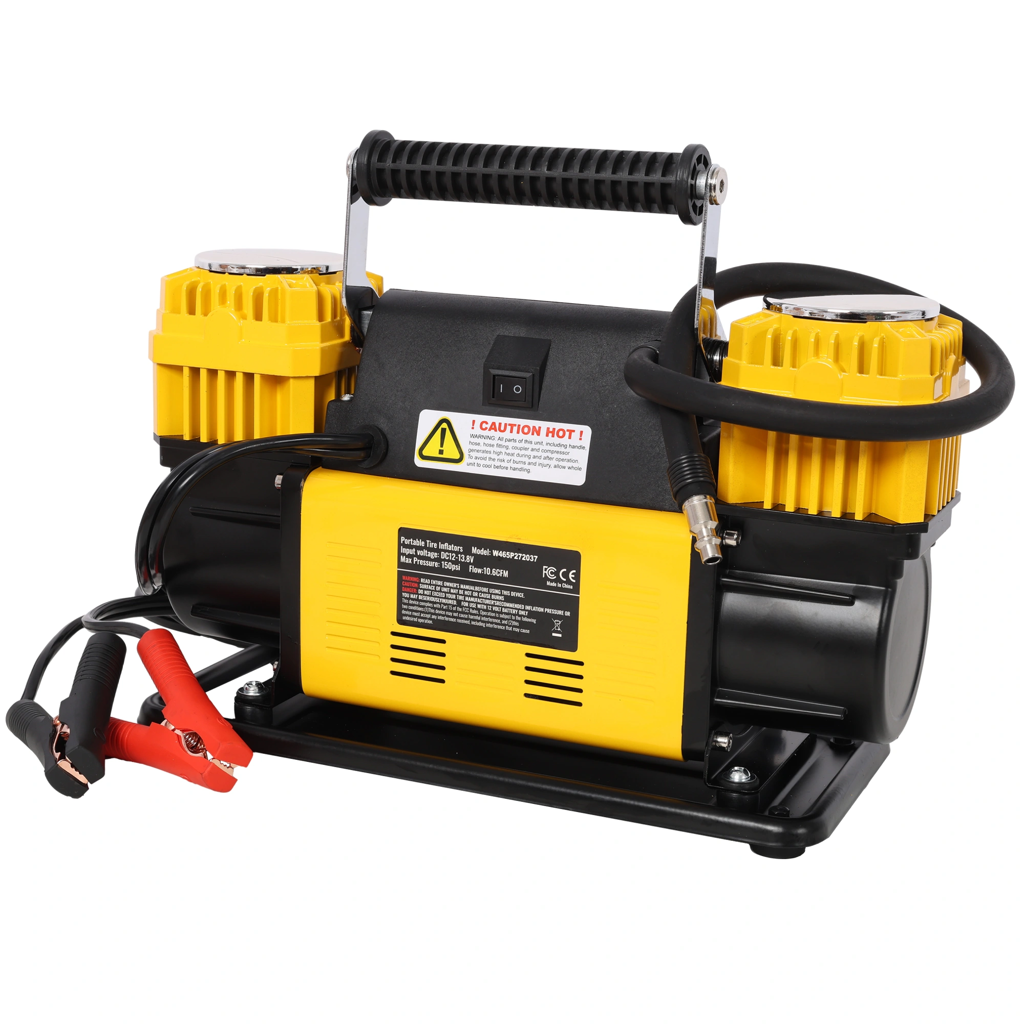 12V Dual Cylinder Air Compressor Tire Inflator, 150 PSI Heavy Duty Air Pump w/Pressure Gauge for Car SUV RV Truck view 11