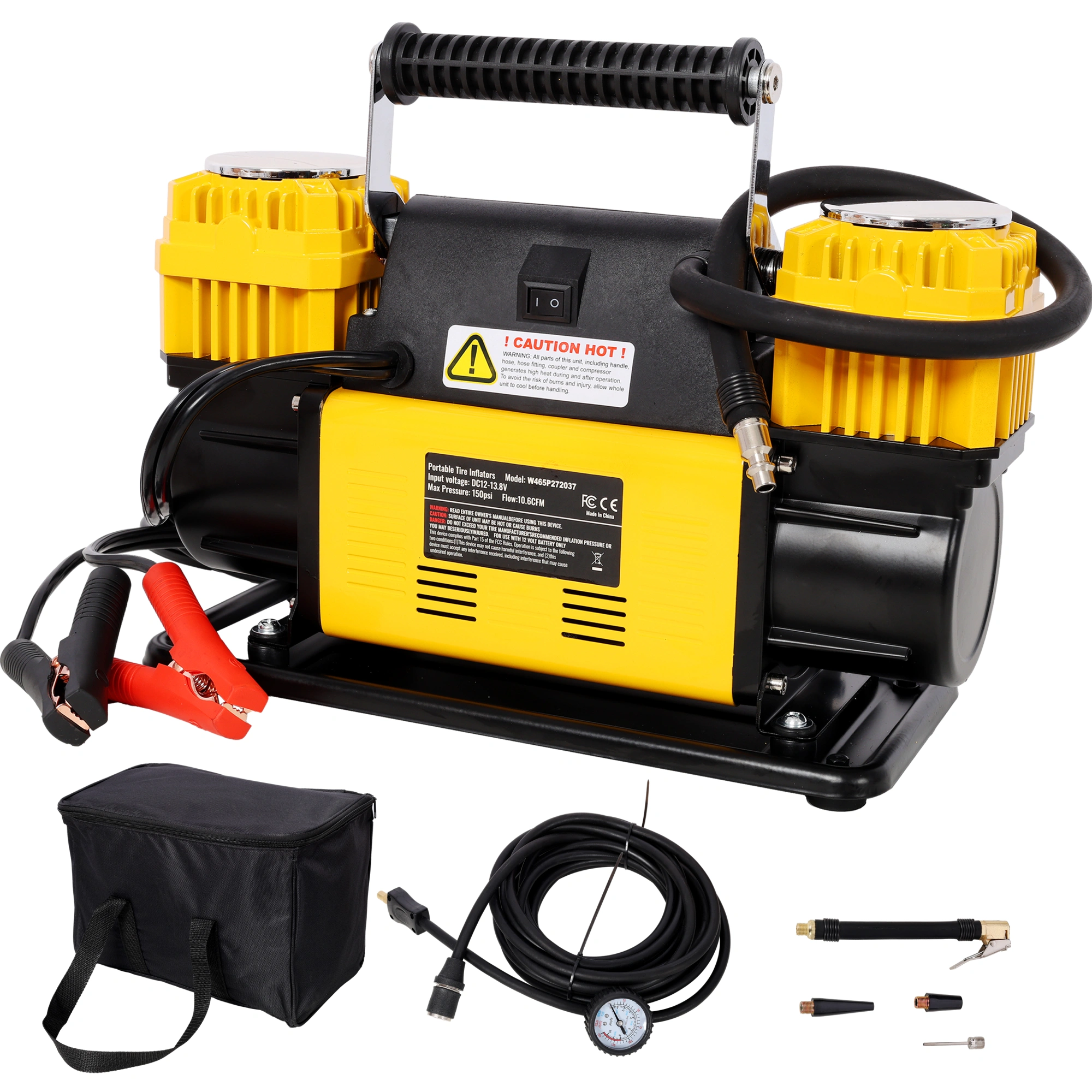 12V Dual Cylinder Air Compressor Tire Inflator, 150 PSI Heavy Duty Air Pump w/Pressure Gauge for Car SUV RV Truck view 16