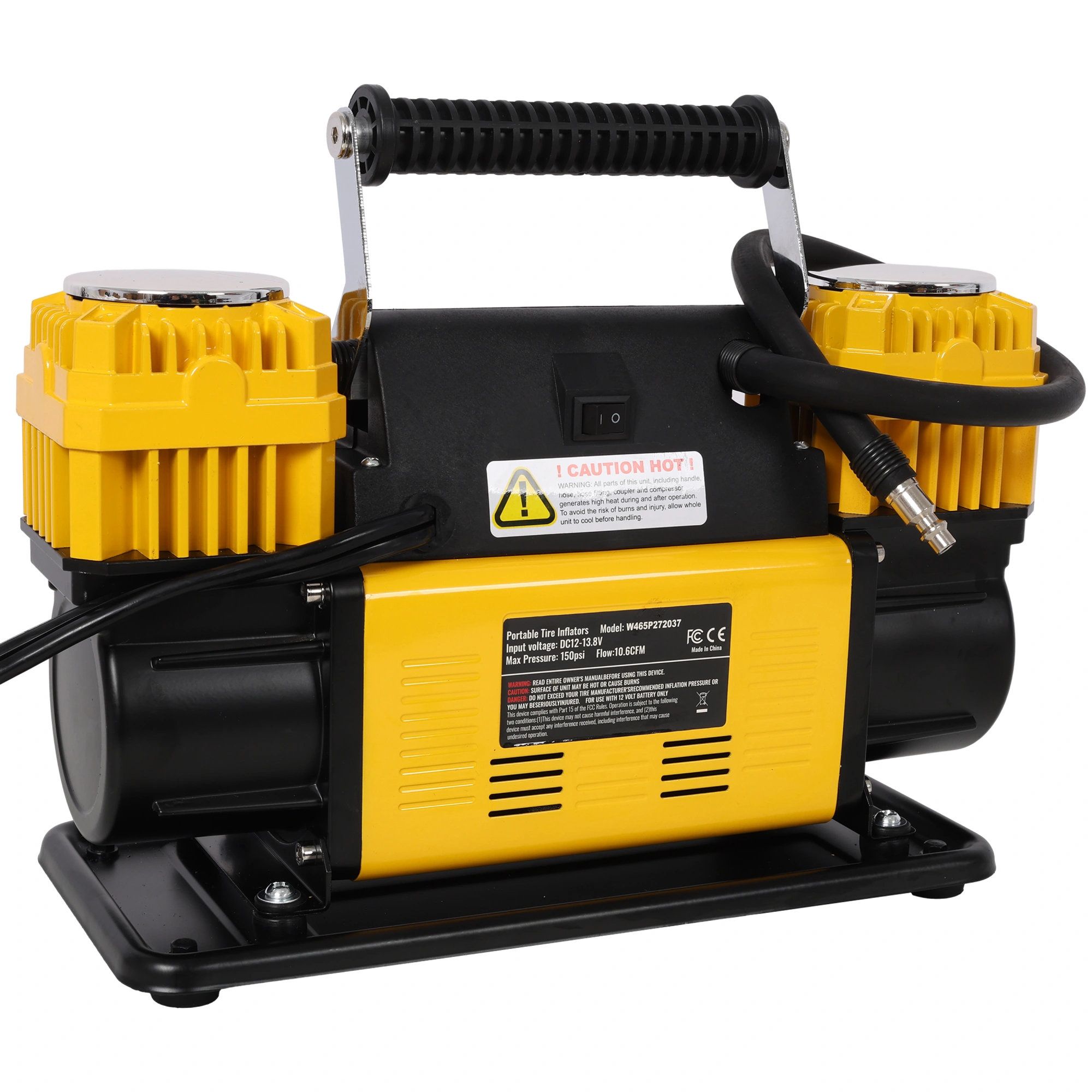12V Dual Cylinder Air Compressor Tire Inflator, 150 PSI Heavy Duty Air Pump w/Pressure Gauge for Car SUV RV Truck view 9