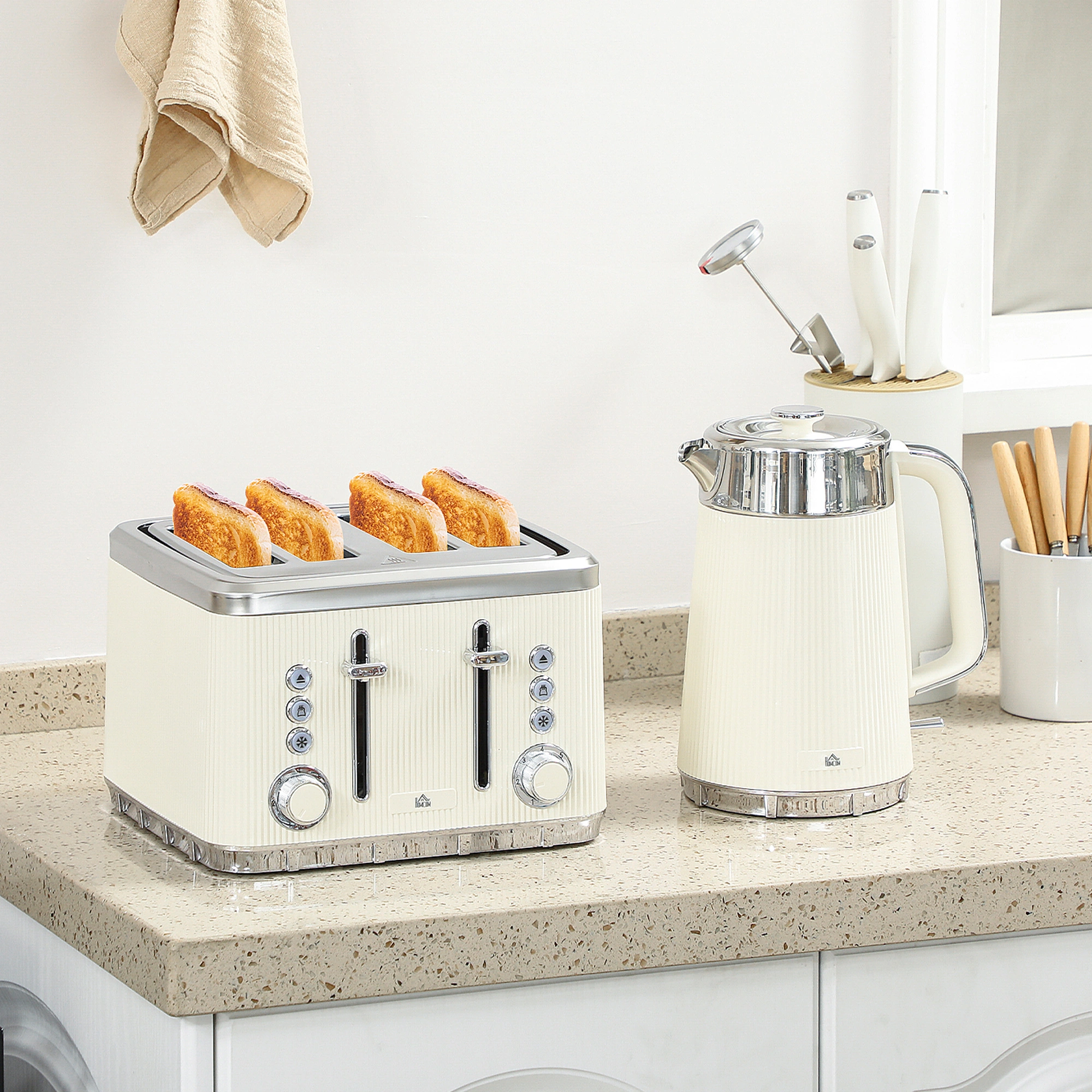 Electric Kettle and Toaster Set, 1.7L Stainless Steel Tea Kettle with Fast Boil, 2-Slice Toaster, Black Countertop Appliance Bundle