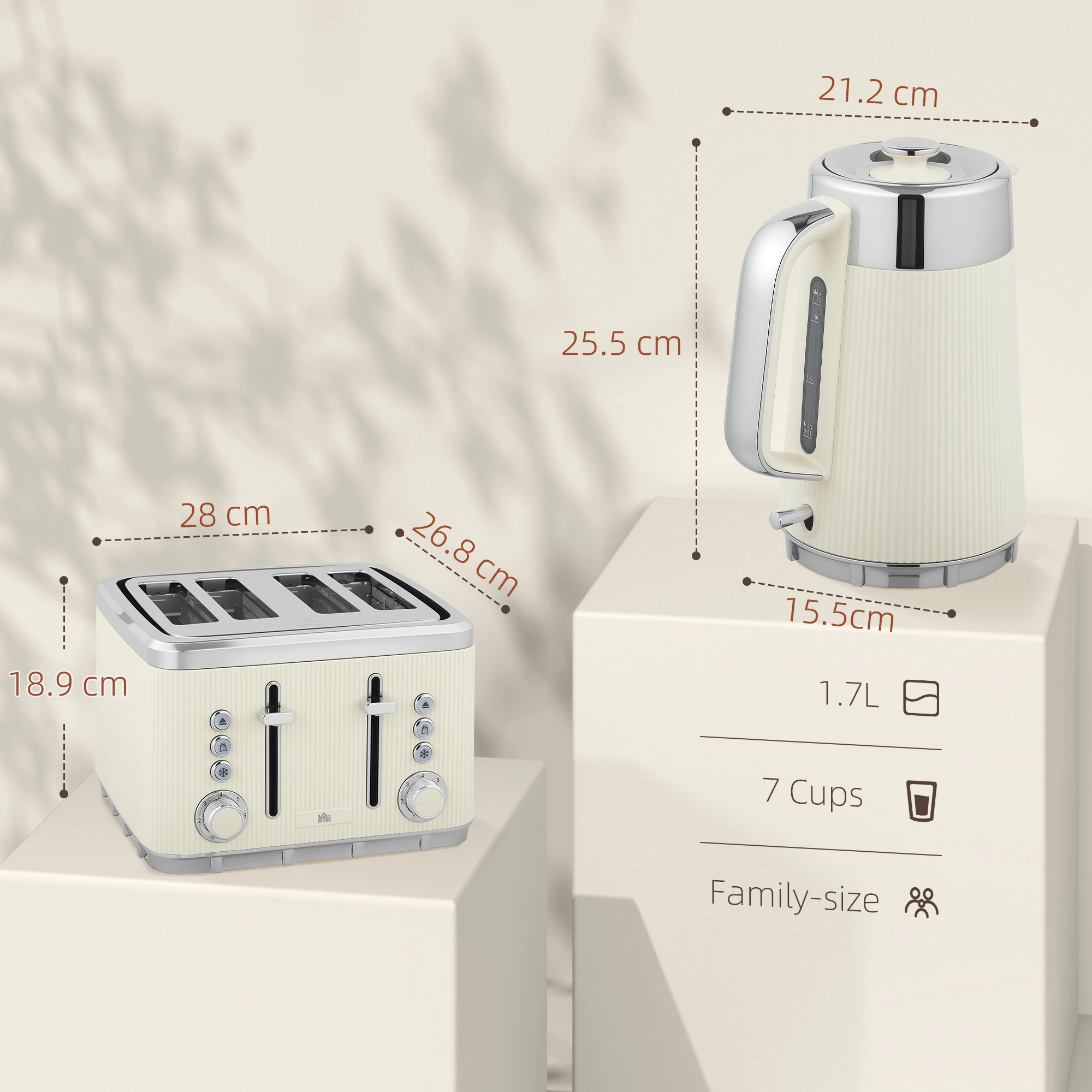 Electric Kettle and Toaster Set, 1.7L Stainless Steel Tea Kettle with Fast Boil, 2-Slice Toaster, Black Countertop Appliance Bundle view 2