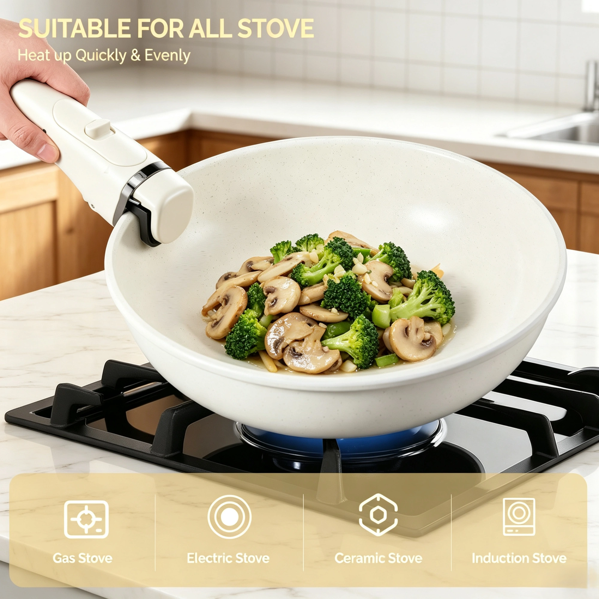 22-piece aluminum cookware set (6 pots, 3 lids, detachable handles) view 2