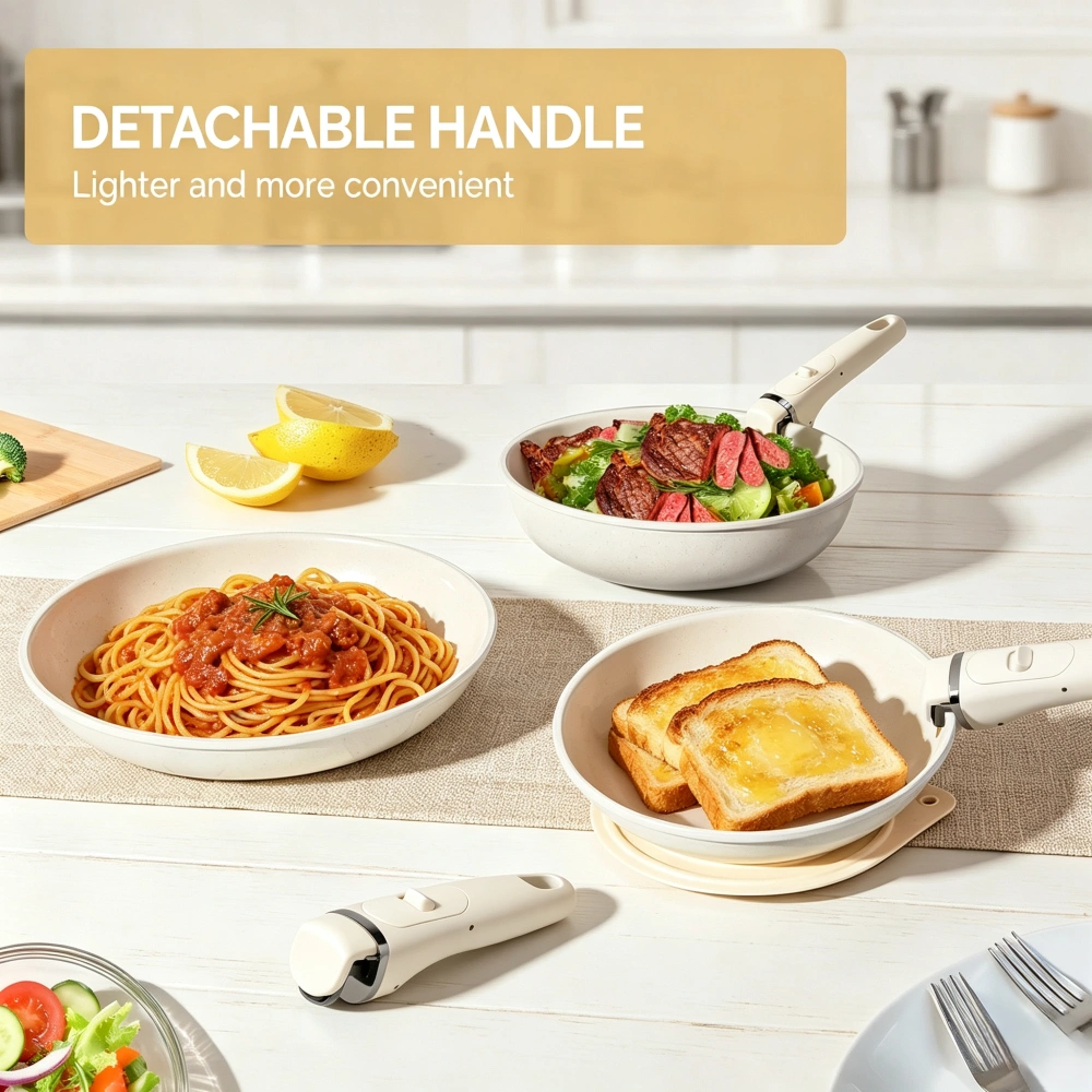 22-piece aluminum cookware set (6 pots, 3 lids, detachable handles) view 6