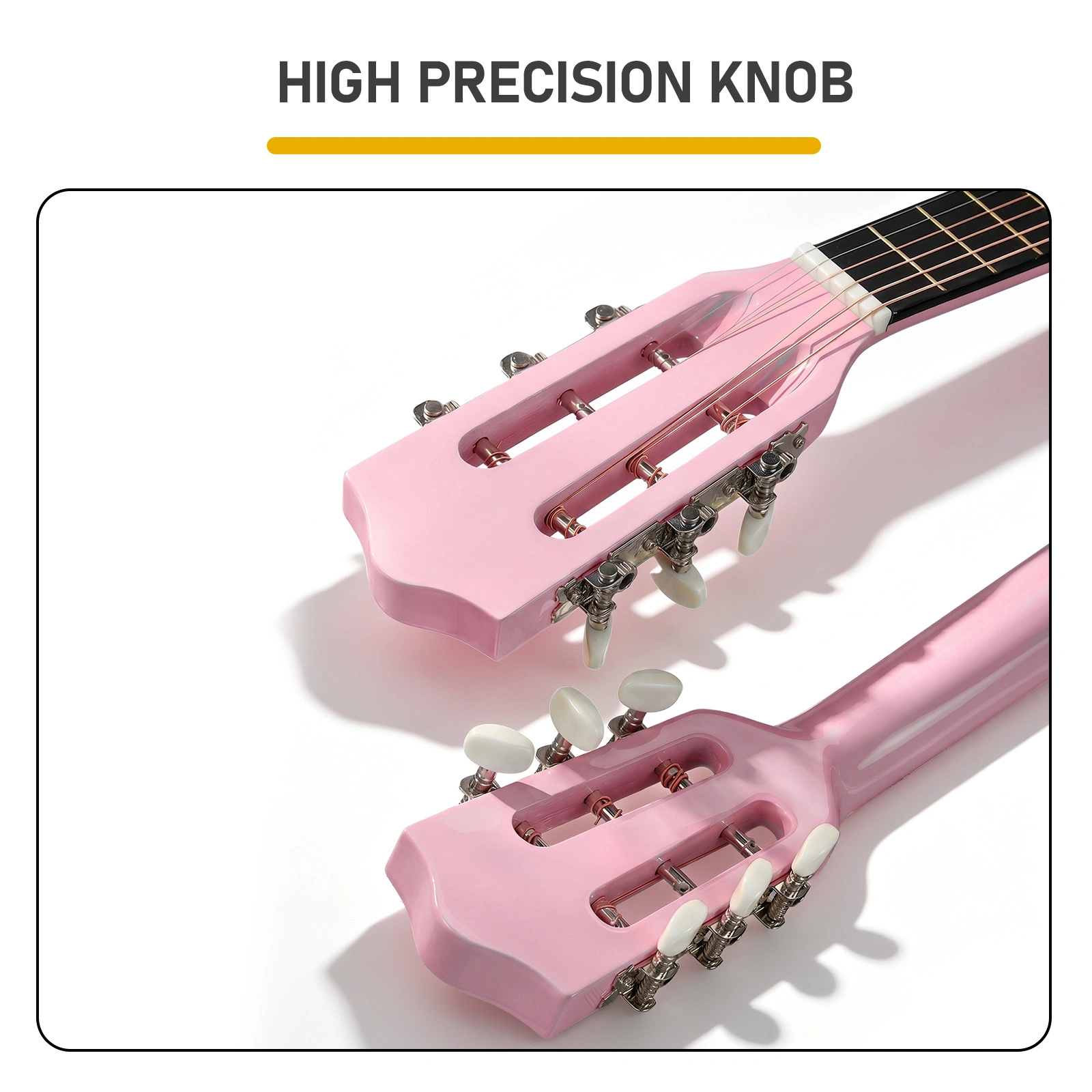 Light pink 30-inch Round Acoustic Guitar with Picks, Strings, Capo, Case, Tuner, and Strap view 6