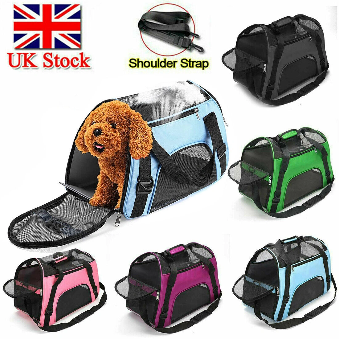 Large Pet Carrier Bag Portable Soft Fabric Folding Dog Cat Travel Carrier Backpack - Blue view 2