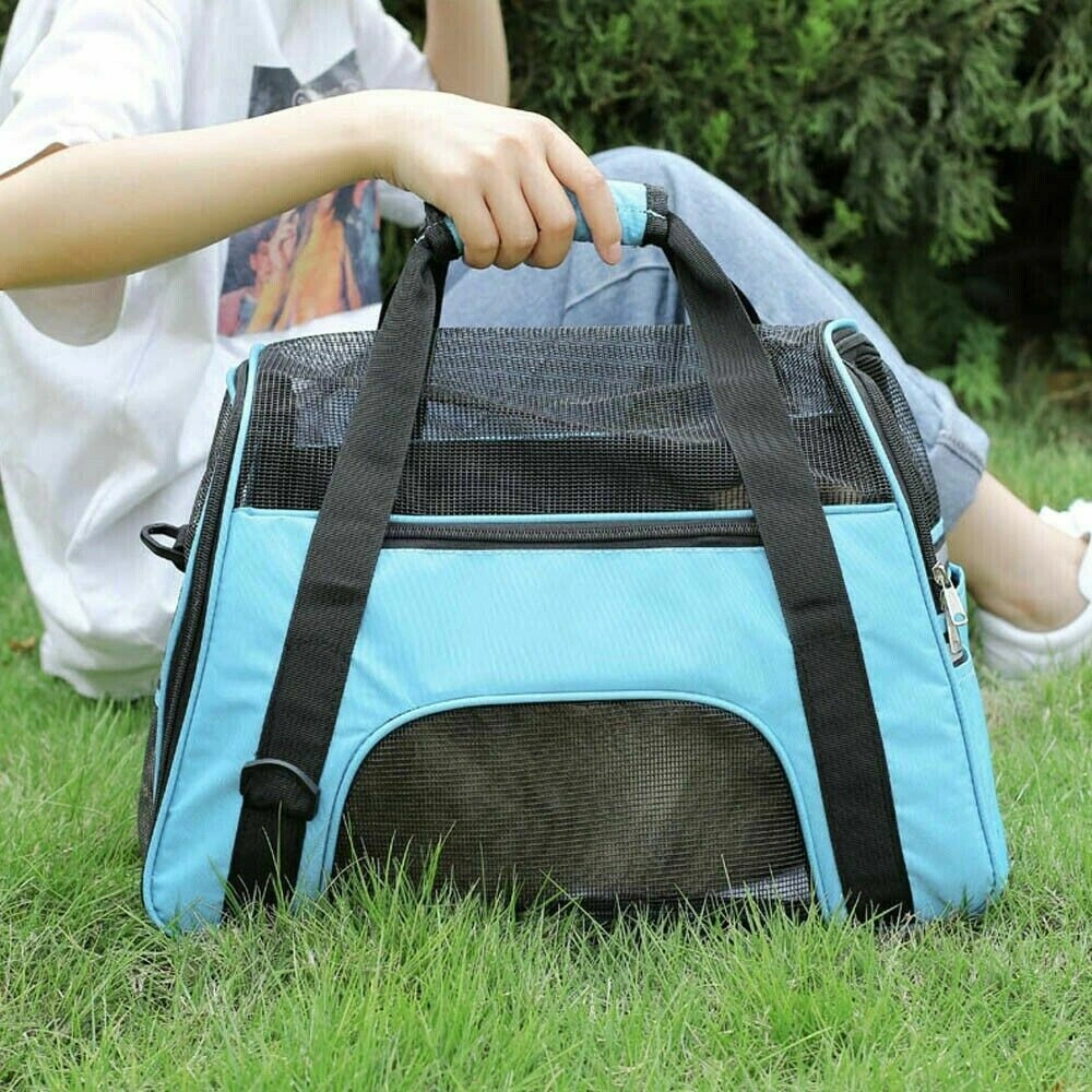 Large Pet Carrier Bag Portable Soft Fabric Folding Dog Cat Travel Carrier Backpack - Blue view 4