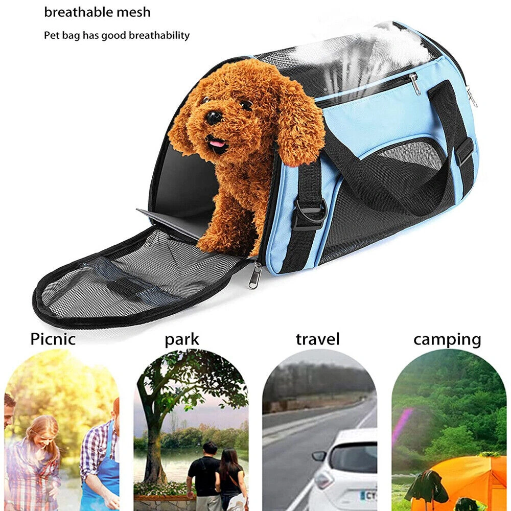 Large Pet Carrier Bag Portable Soft Fabric Folding Dog Cat Travel Carrier Backpack - Blue view 5