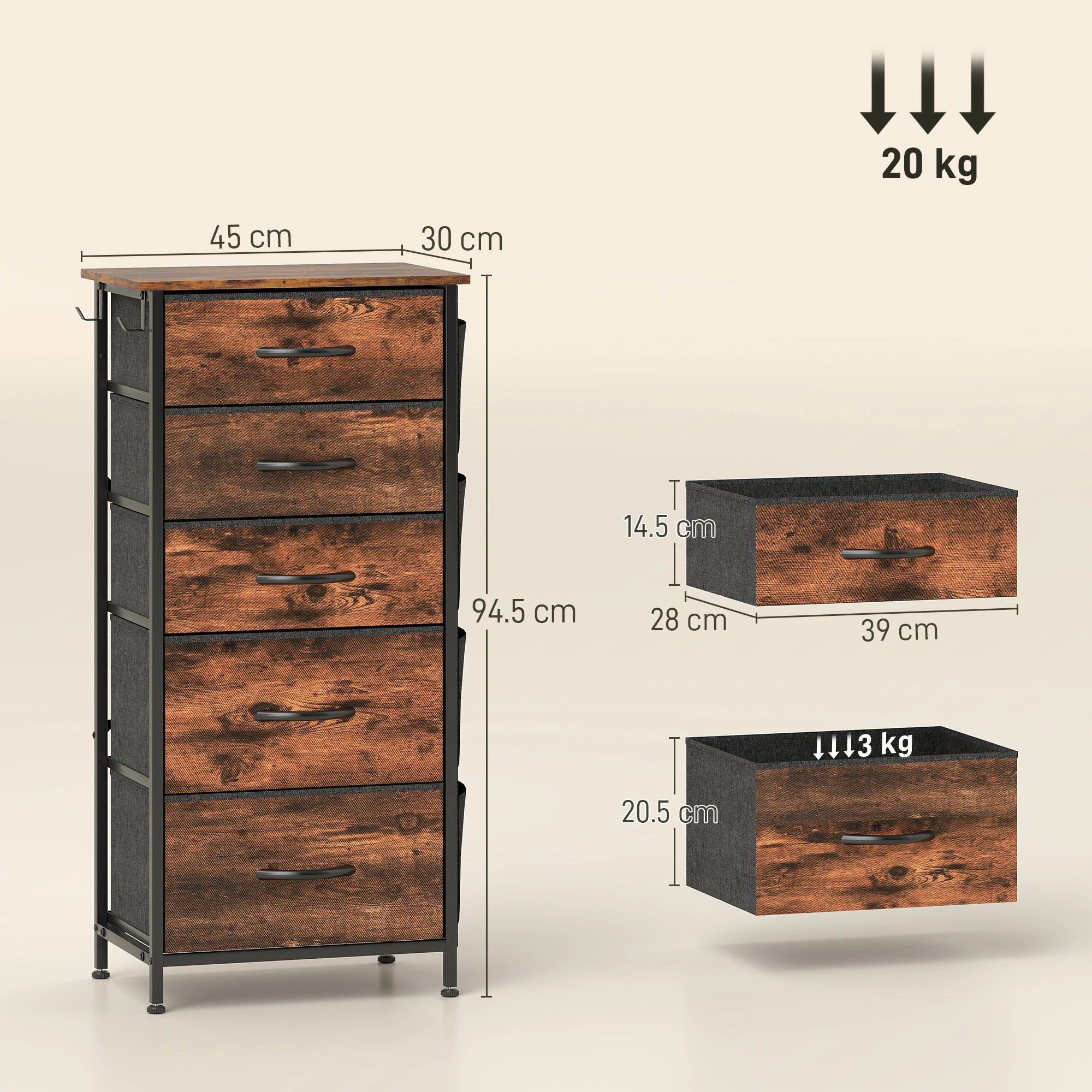 Wood Storage Chest of Drawers, Large Organizer Cabinet with Multiple Drawers for Bedroom Living Room view 2