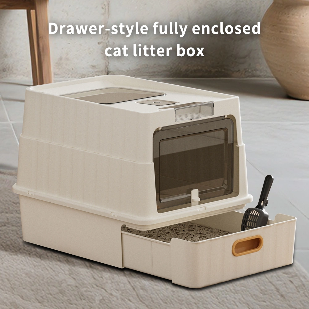 Simple drawer style white cat litter box, humanized design, does not occupy household storage space